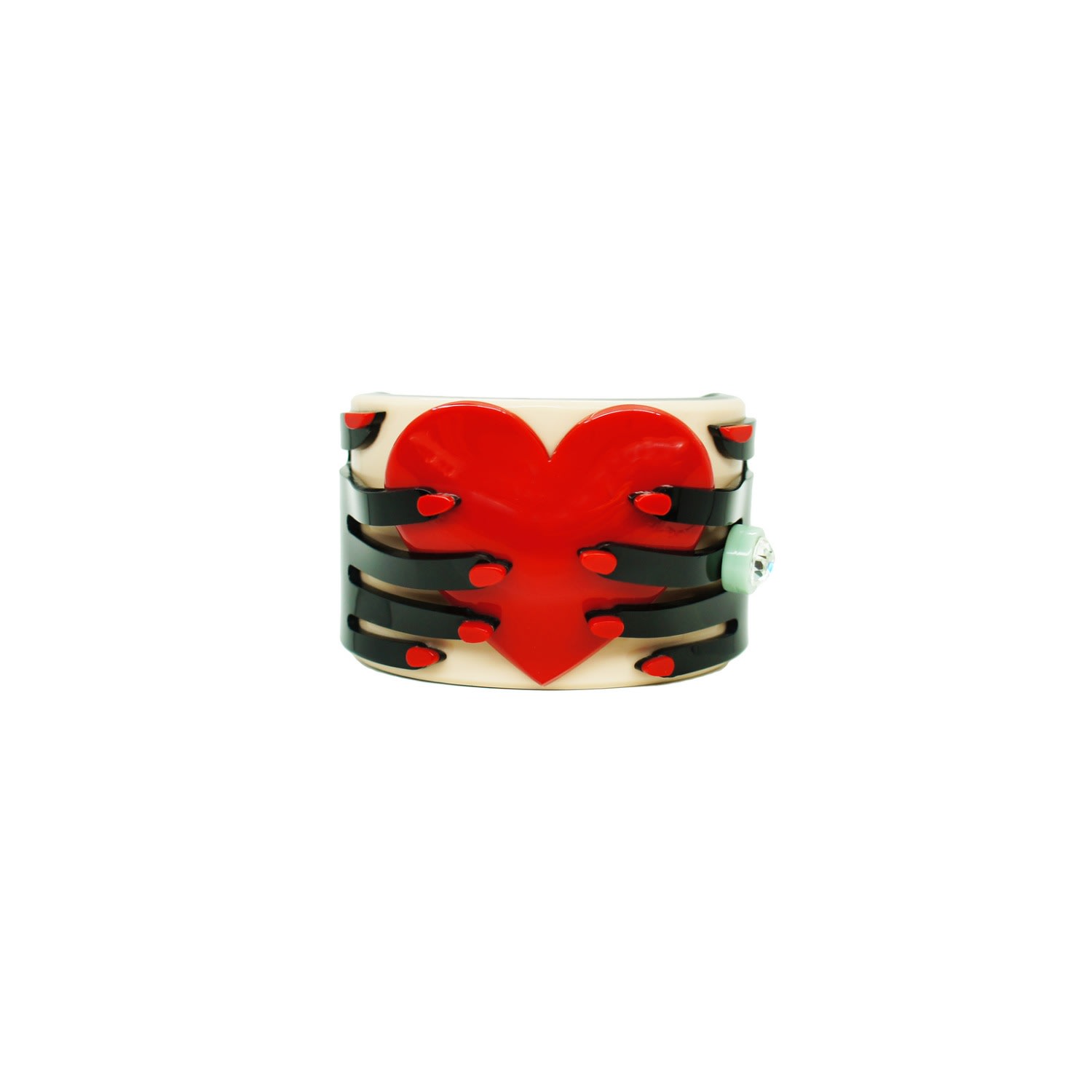 Gissa Bicalho Women's Acrylic Handmade Bracelet Hands & Heart Black & Rose In Black