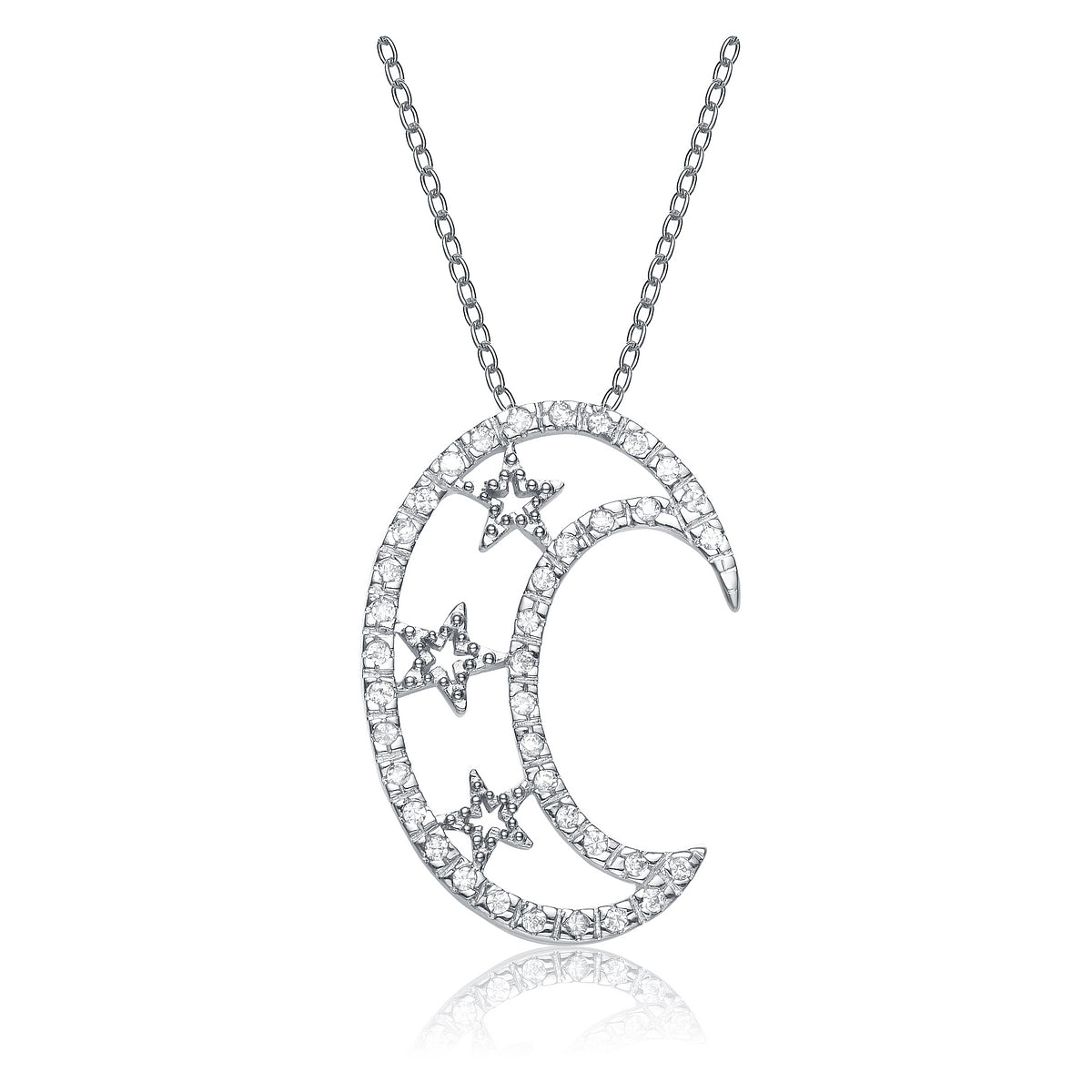 Women’s White / Silver Sterling Silver White Cubic Zirconia Half Moon Pendant Genevive Jewelry