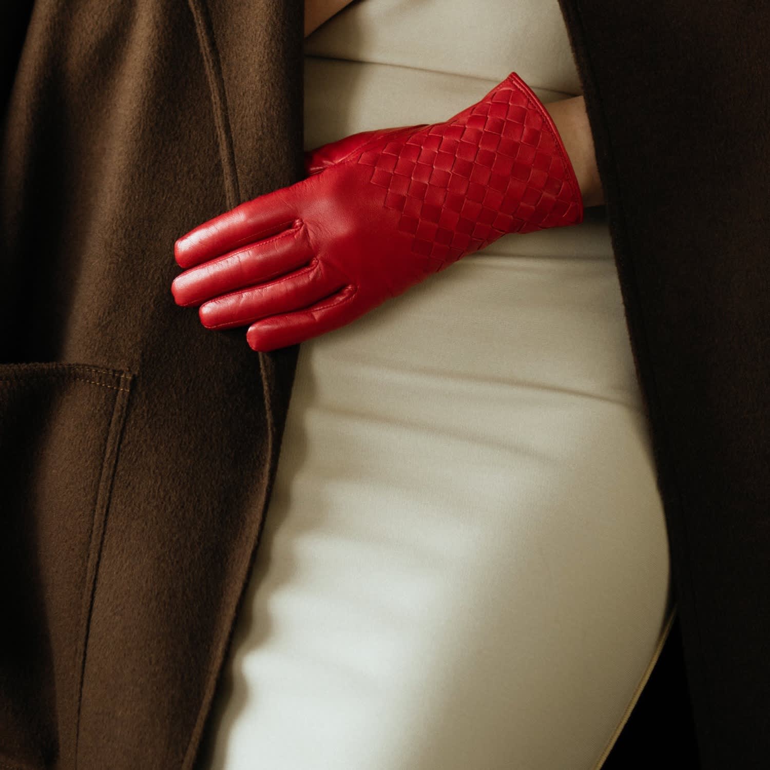 Trani - Women's Woven Leather Gloves In Red | 1861 Glove