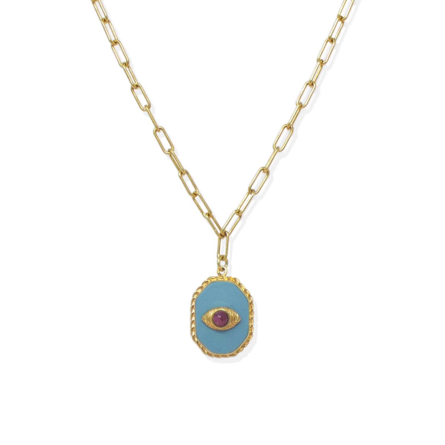Vintouch Italy Women's Red / Gold / Blue Evil Eye Amulet Necklace With Ruby In Multi