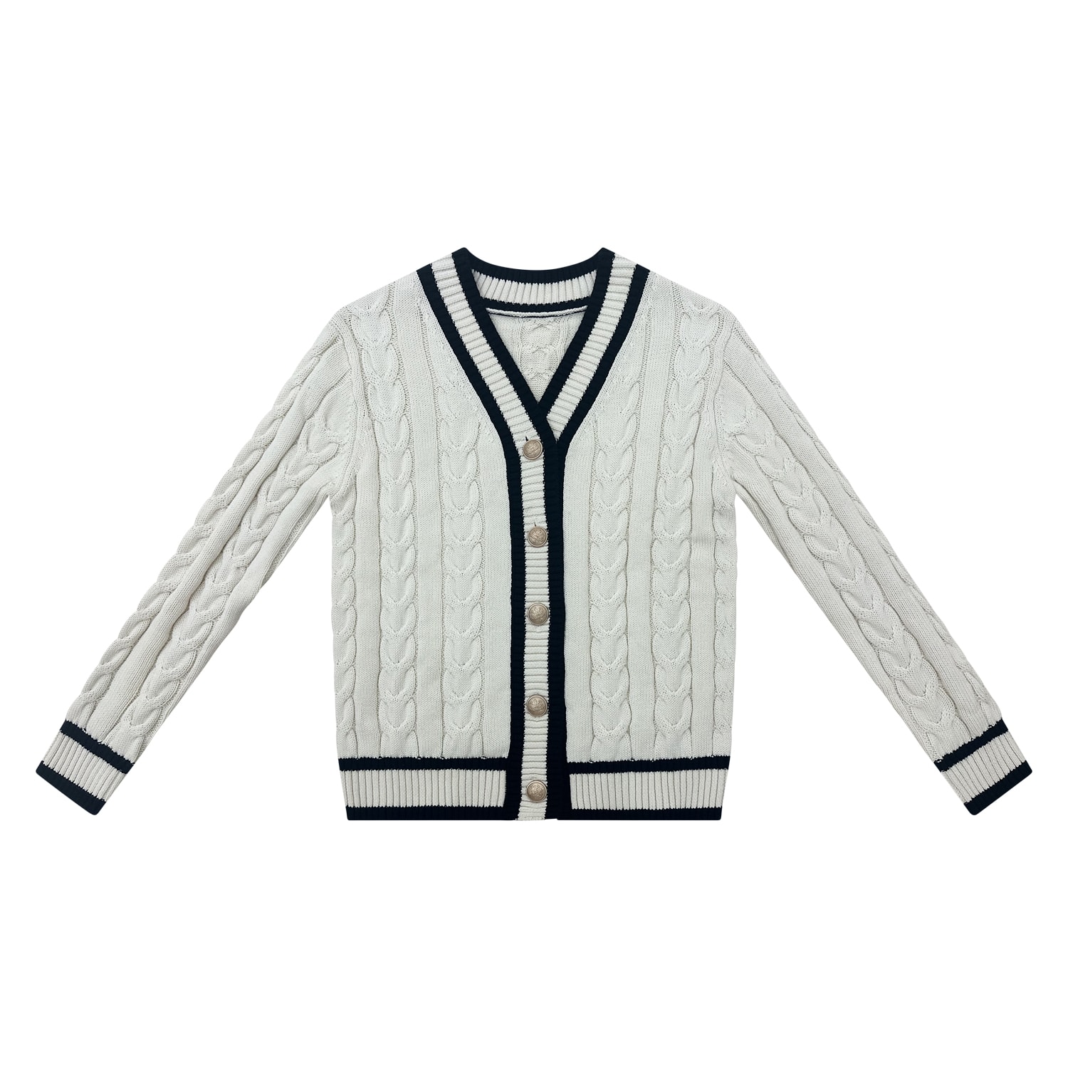 Roch Perel Women's Neutrals / White / Black Cream Contrast Cable Cardigan In White/black
