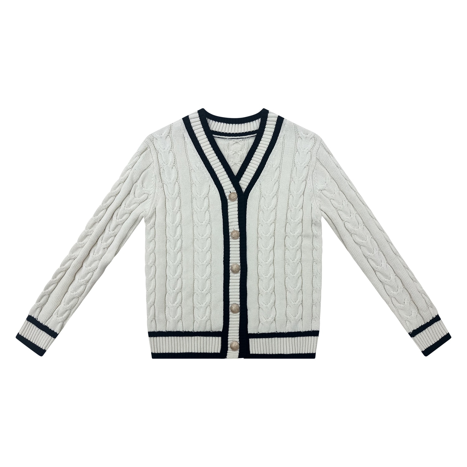 Women’s Neutrals / White / Black Cream Contrast Cable Cardigan Small Roch Perel