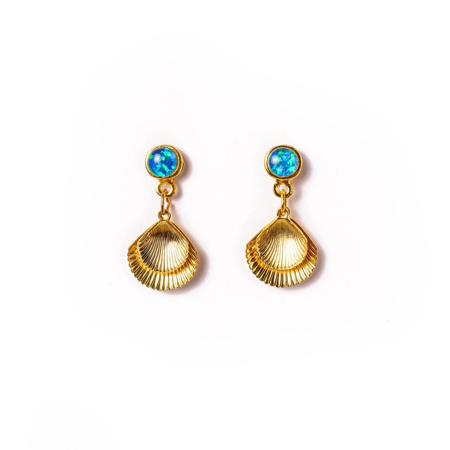 Women’s Serenity Dainty Double Shell Opal Earrings - Blue Eunoia Jewels