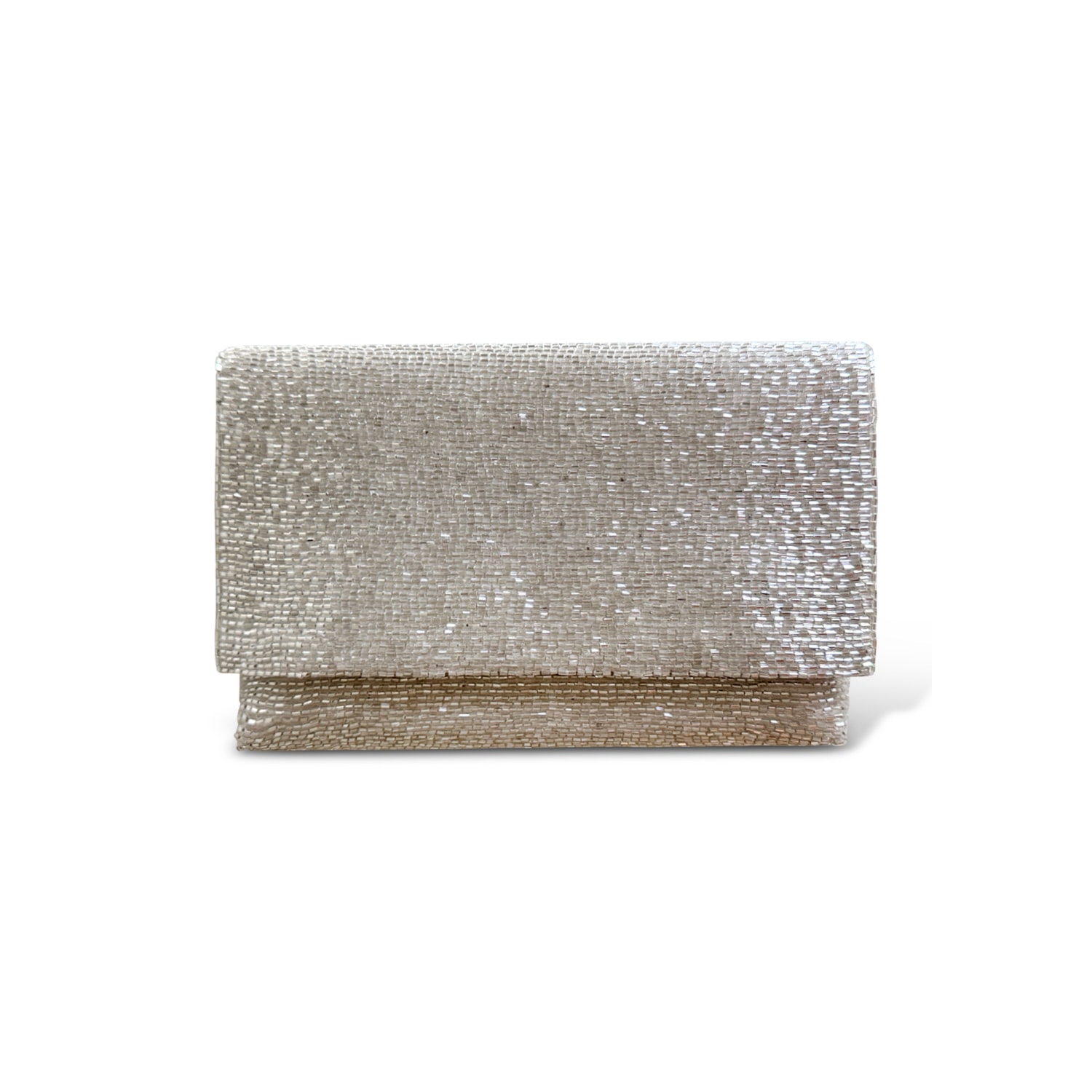Women's Silver / White Steel Cut Beaded Petite Clutch Platinum | Pick Happy
