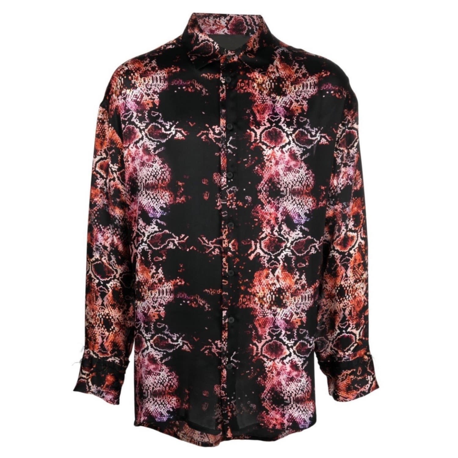 Men’s Black / Pink / Purple Digital Snake Print Silk Shirt Small Tessitura