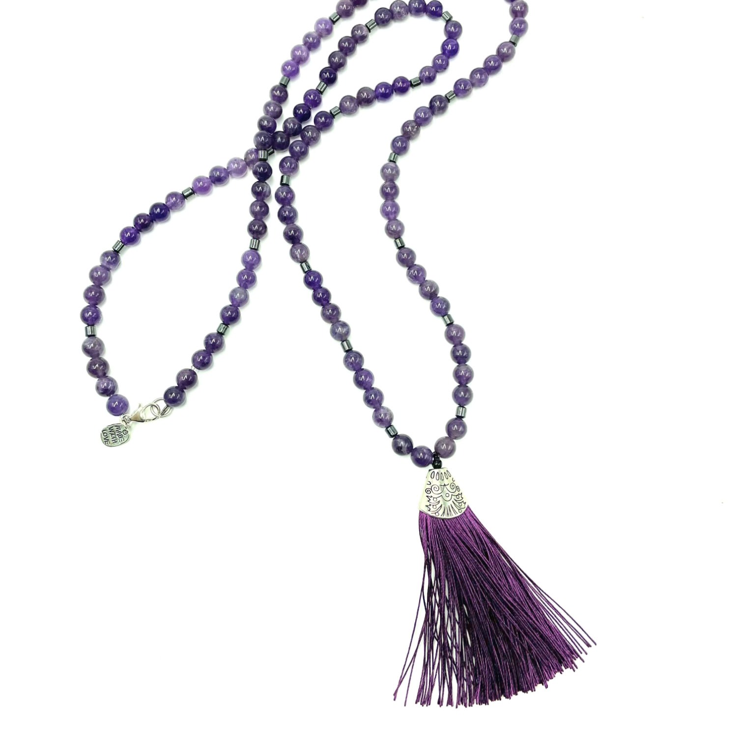 Women’s Pink / Purple / Silver Amelia Amethyst Hematite Mala Tassel Necklace Amy Delson Jewelry