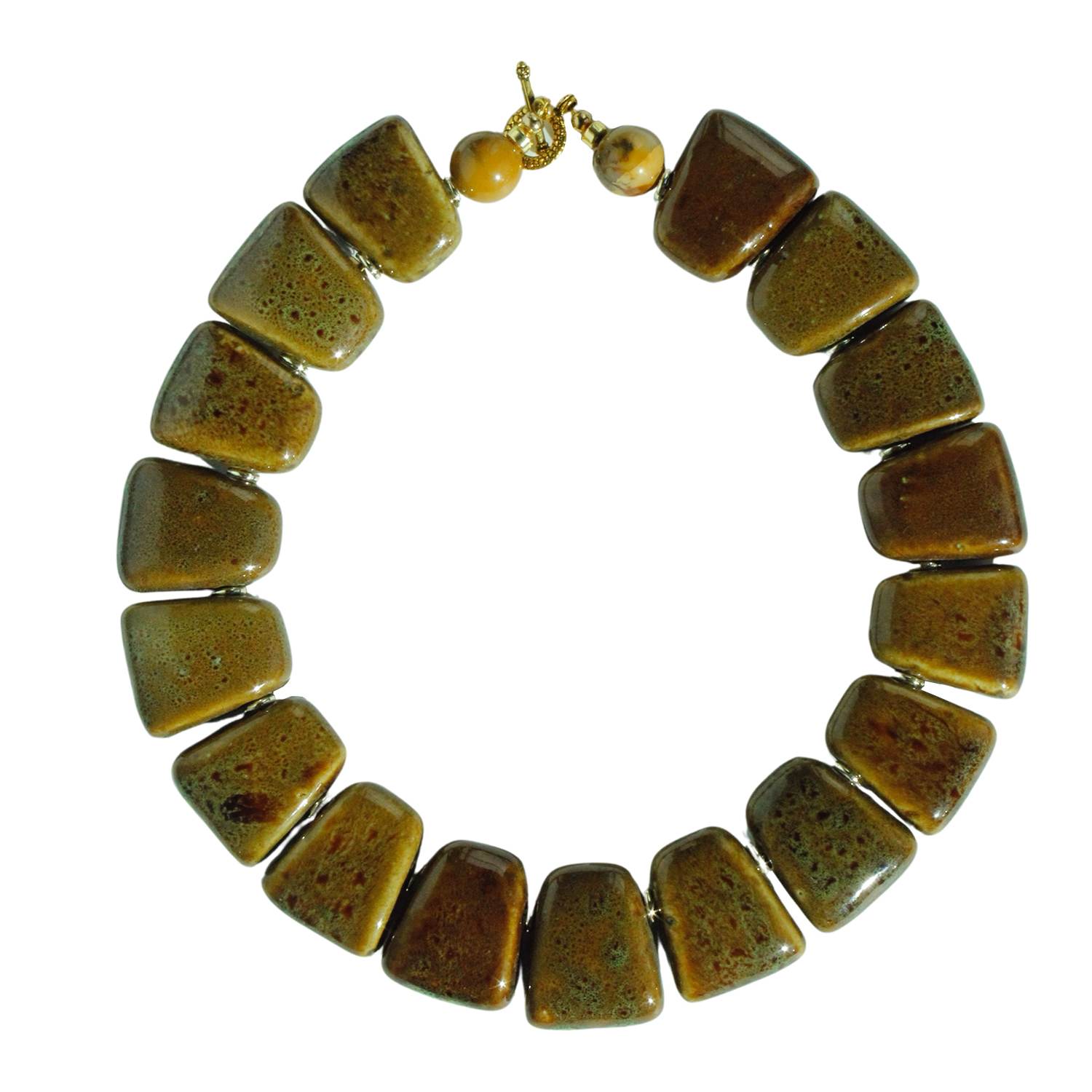 Edgar Navarro Jewelry Women's Green / Neutrals / Brown Navarro Green Trapezoid Ceramic Statement Necklace With Jasper Ston In Green