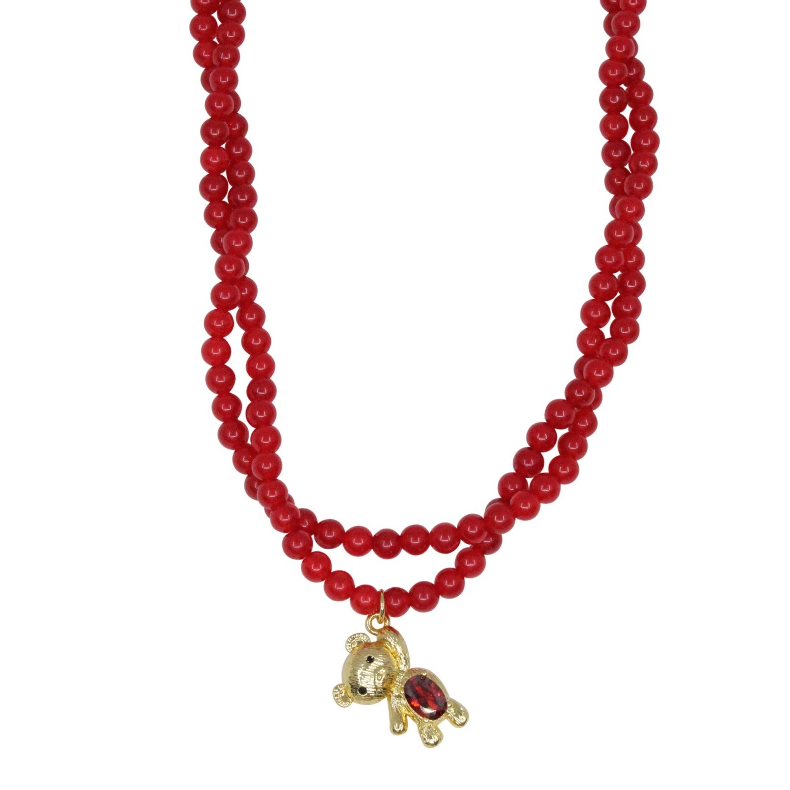 Ninemoo Women's Red Gemstone Bear Necklace