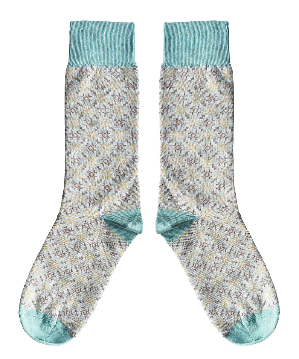 Women’s Neutrals / Green / Blue Llŷn Socks - Almond Large Mabli