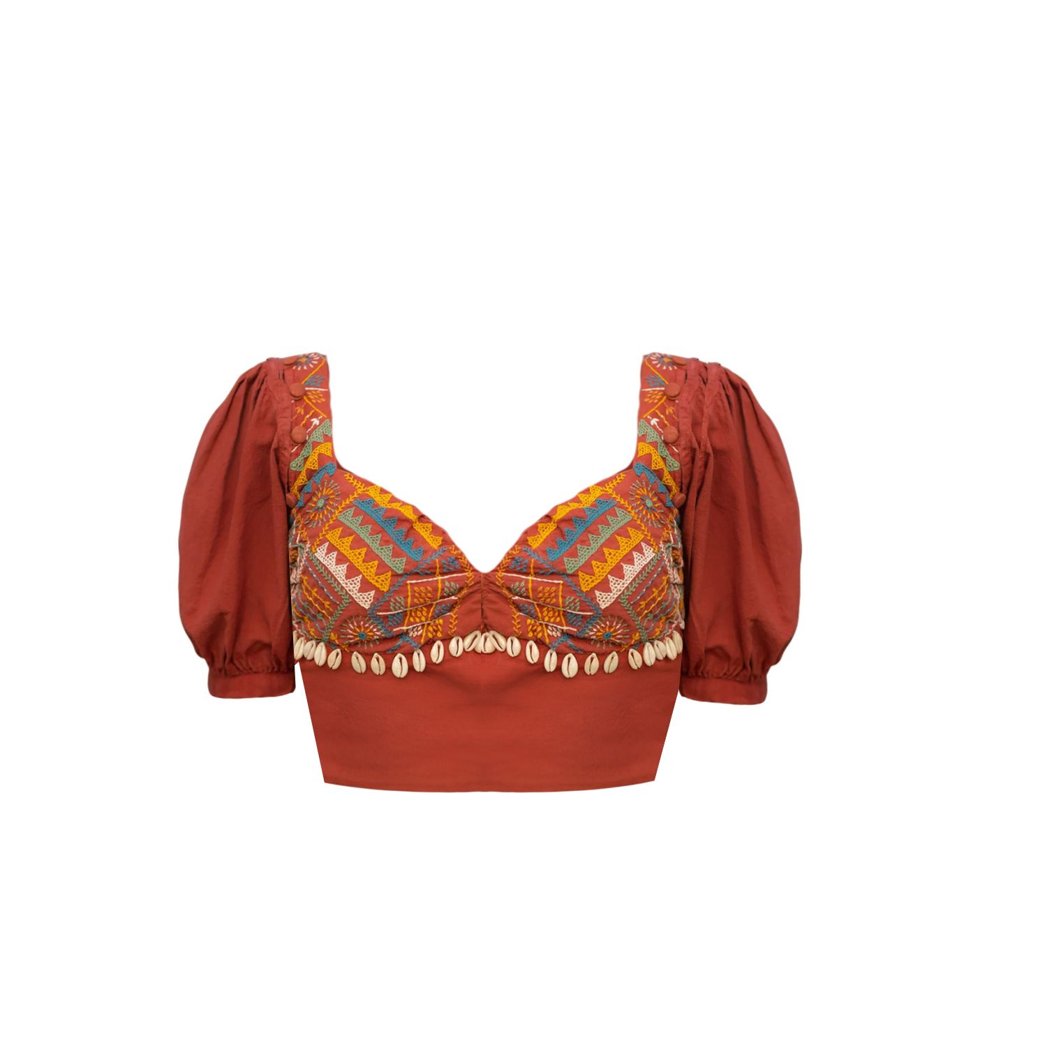 Women&rsquo;s Red Alankara Balloon Sleeve Crop Top | 3Xl | Tega Collective