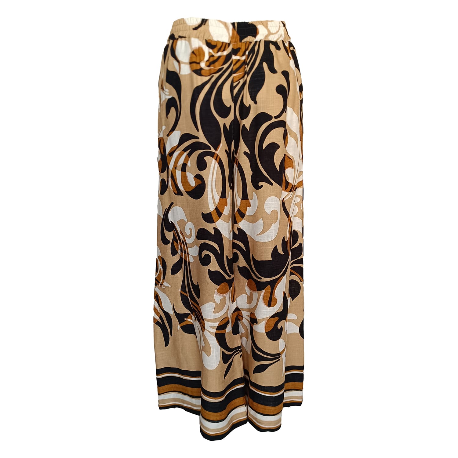 Haris Cotton Women's Printed Linen Blend Pants With Elastic Waist-beige Opulent In Beige
