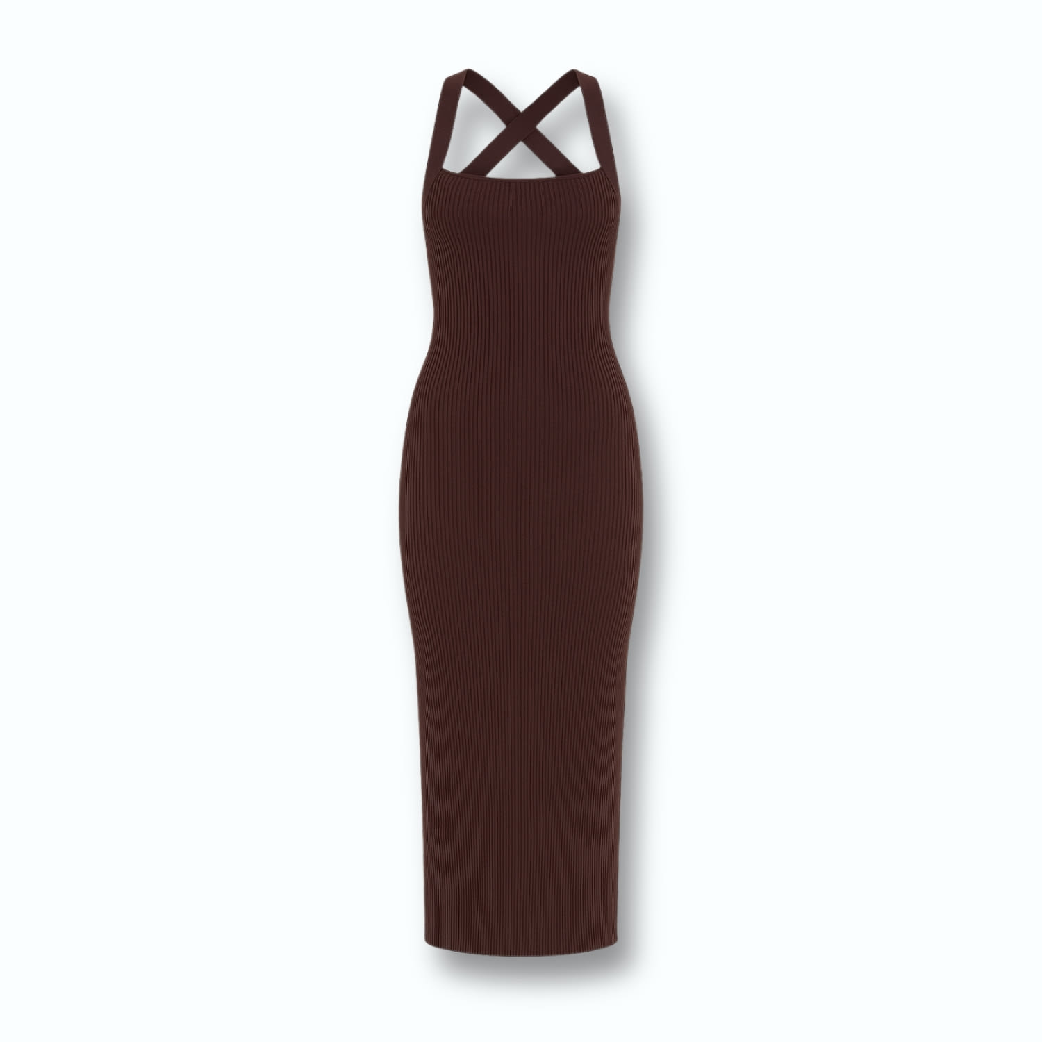 Monlicia Women's Azura Knit Crisscross Back Bodycon Midi Dress - Brown In Brown