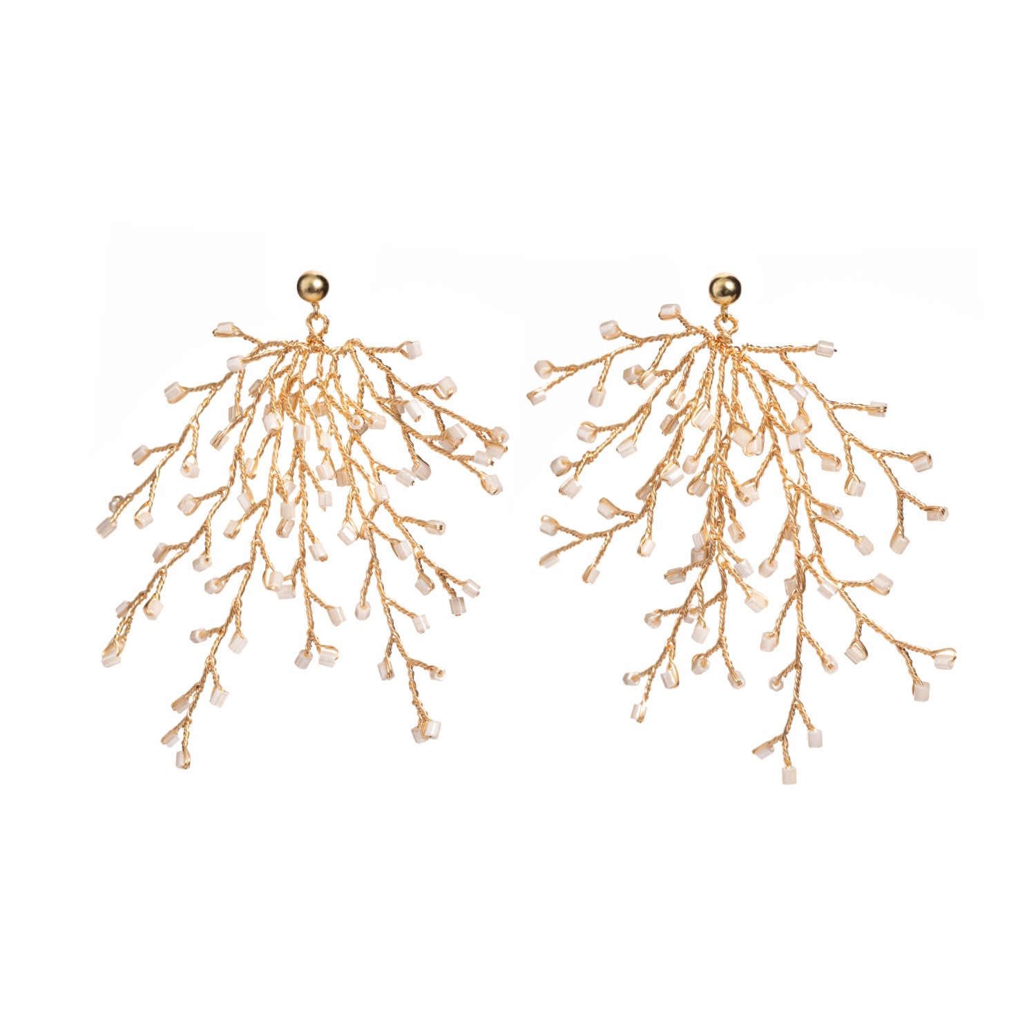 I'mmany London Women's Gold Soft Rime Bead-embellished Branch Drop Earrings In Gold