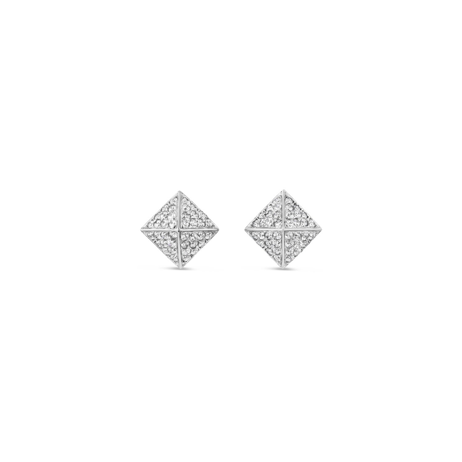 Sally Skoufis Women's White / Silver Pyramid Stud Earrings With Man Made Cz Diamond Stimulant In Sterling Silver In Multi
