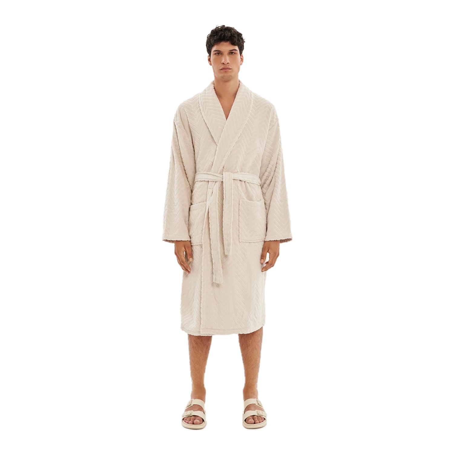House Babylon Gold Bathrobe - Velour Egret In Gold