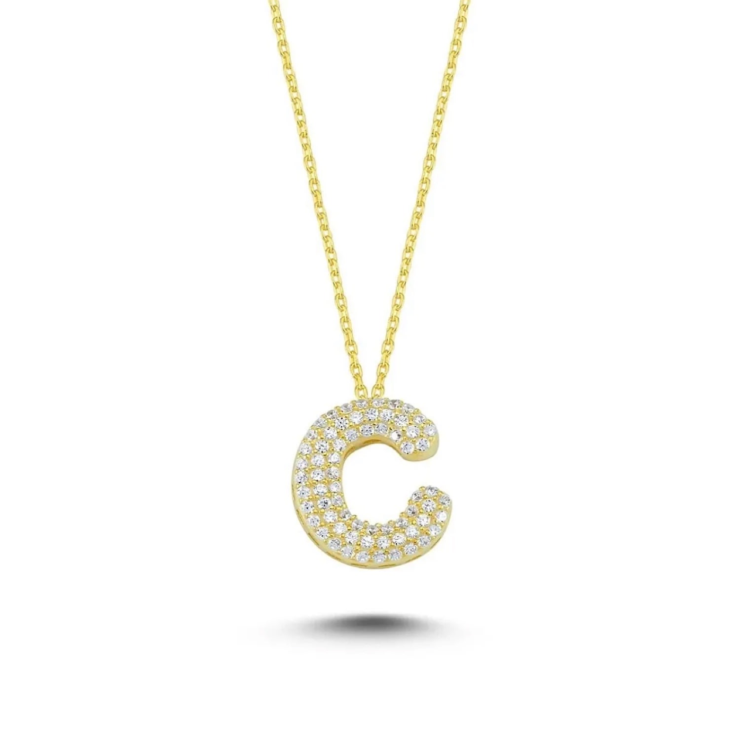 Women’s Gold / Silver C Pave Initial Letter Diamond Zircon Stones Alphabet Necklace Selen Jewels