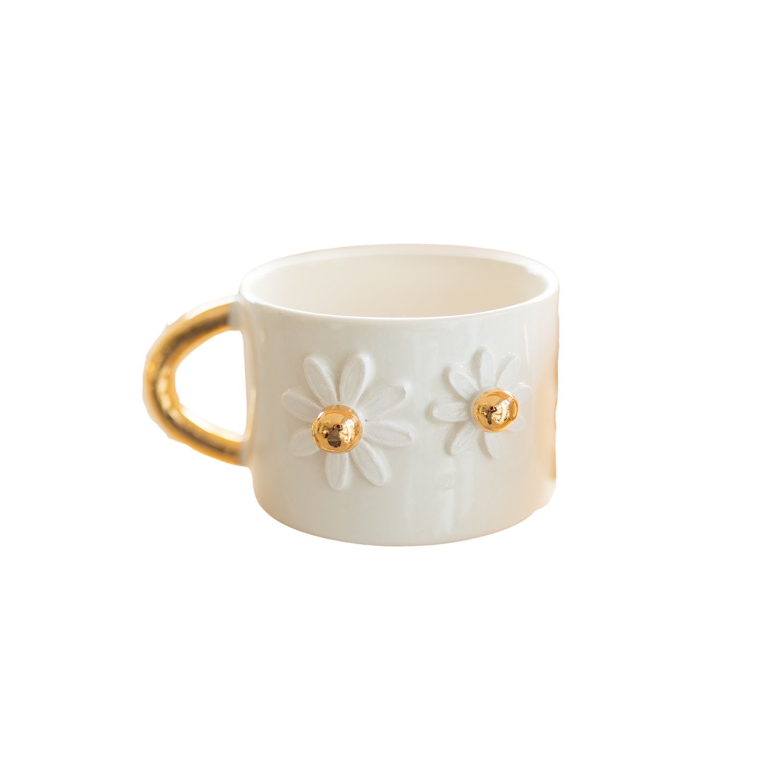 Anatoliacraft Yellow / Orange Handmade Daisy Delight Ceramic Mug With Real Gold Accents