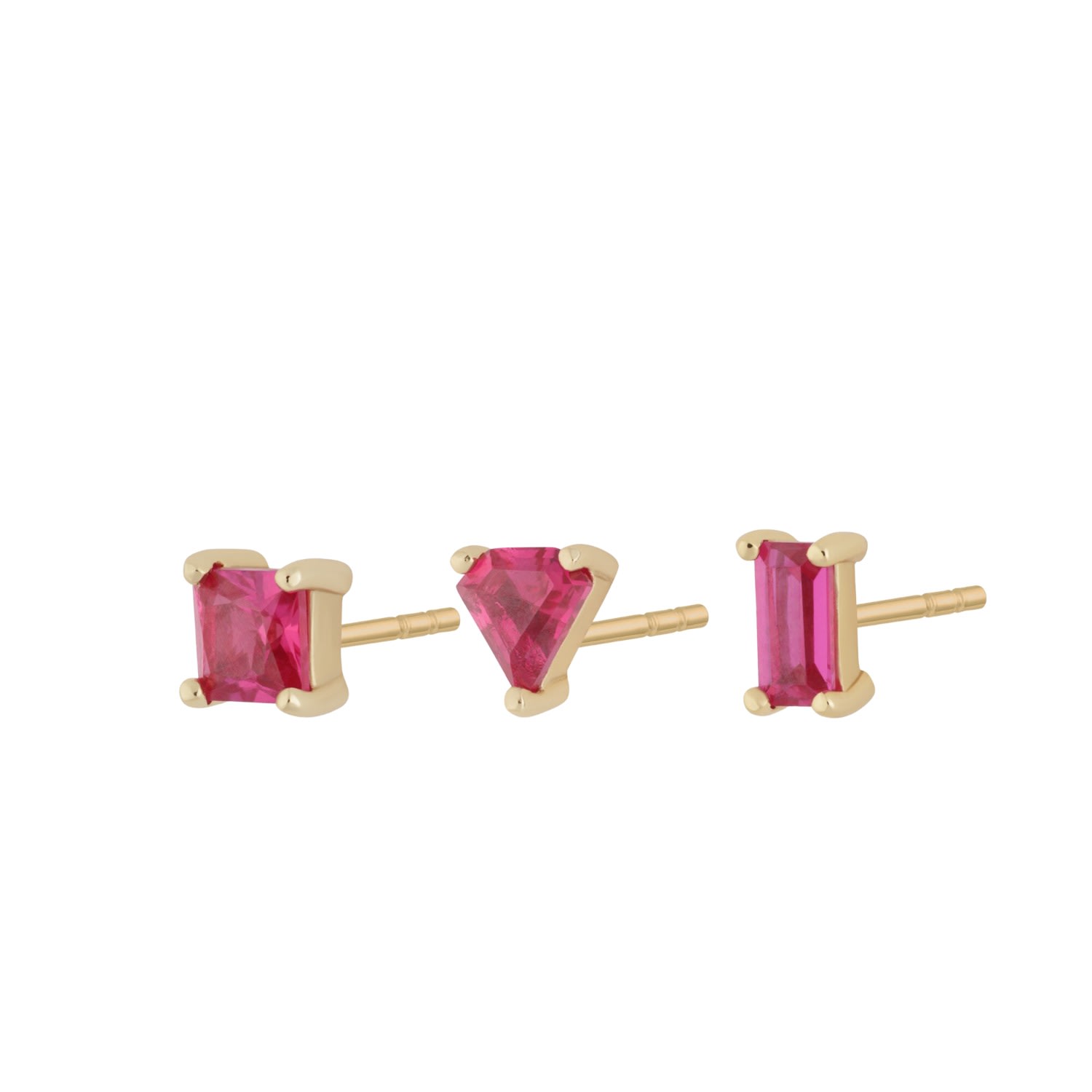 Women’s Gold / Pink / Purple Gold Fuchsia Set Of 3 Stud Earrings Scream Pretty