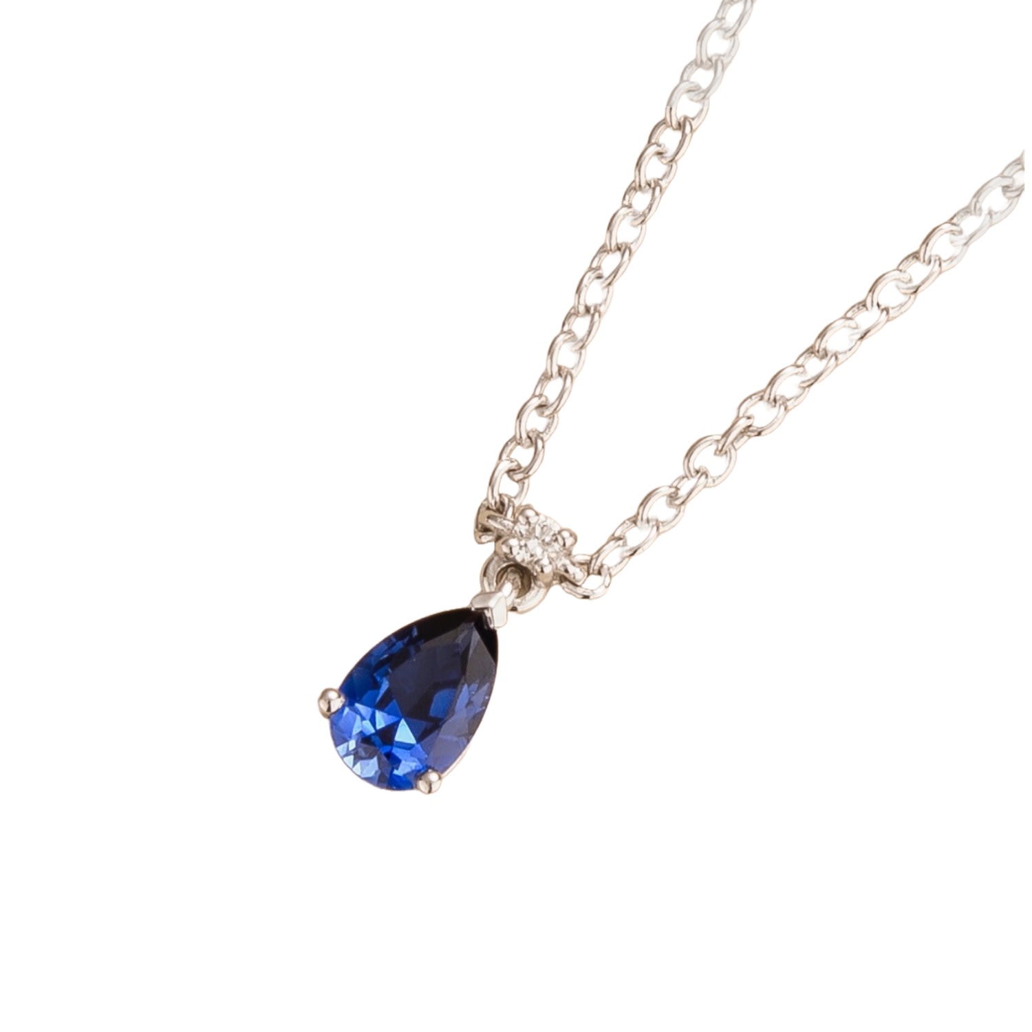Women’s Blue / White / Silver Ori Small White Gold Pendant Necklace Blue Sapphire & Diamond Juvetti