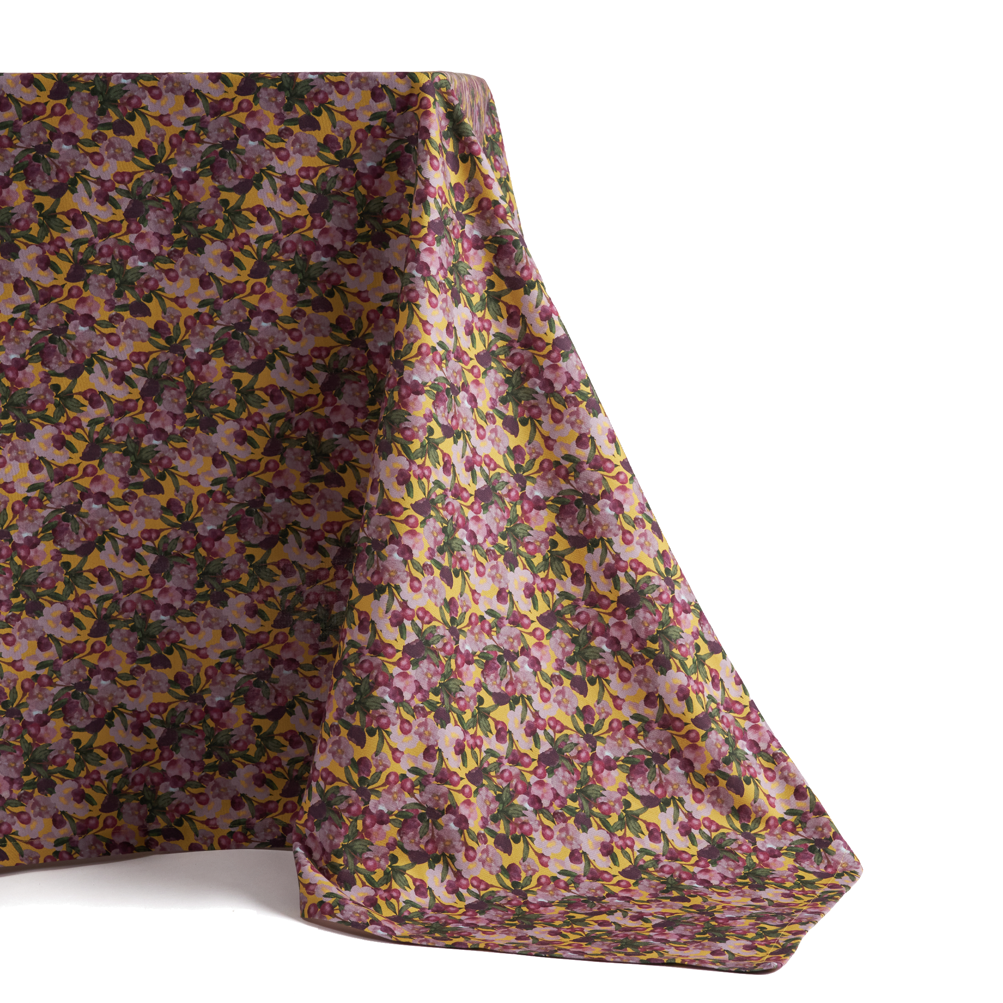 Sophie Williamson Design Green / Pink Extra Large Tablecloth In Romantic Pink Cherry Blossom Flower Print On Yellow In Brown