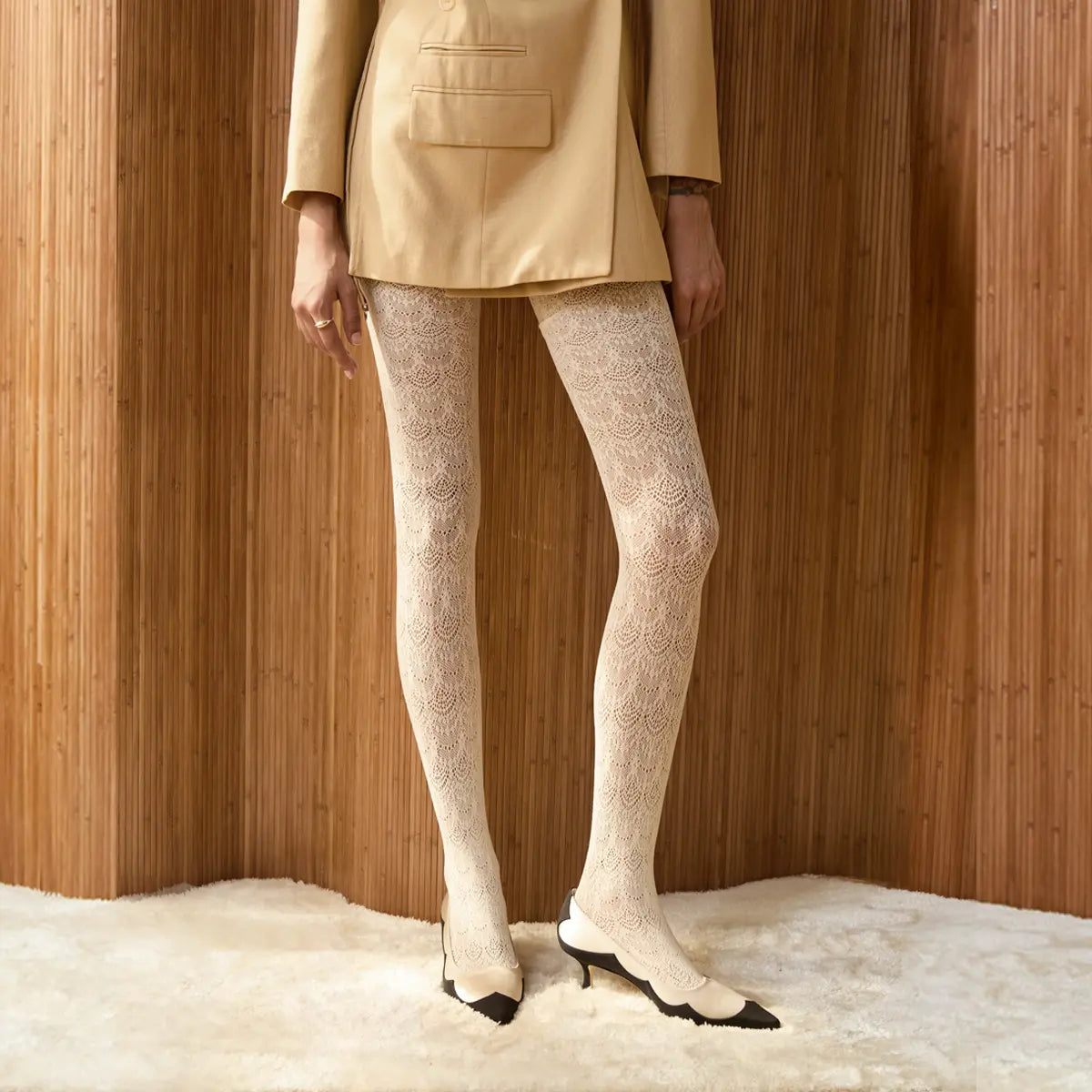 Stems Women's White Emilia Lace Tattoo Tights In White