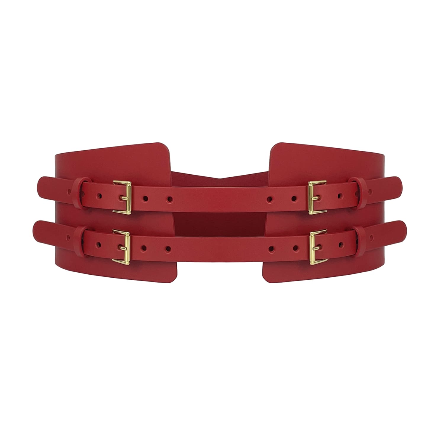 Made In Italy Red Embossed Leather Belt Wide Waist Cinching Corset Belt Sz M/L Leather Peplum Belt with Chains – Wide Corset Waist Belt  main image 4