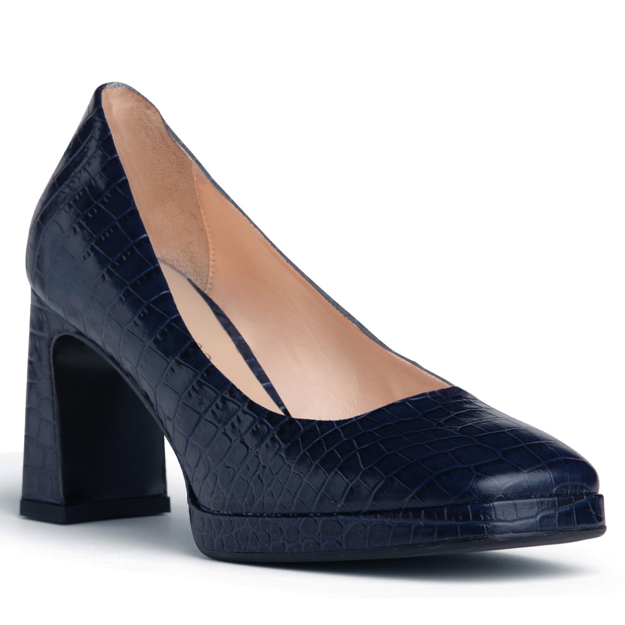 Beautiisoles By Robyn Shreiber Made In Italy Women's Blue Cristina Navy Embossed Leather Platform Work Evening Pump In Blue