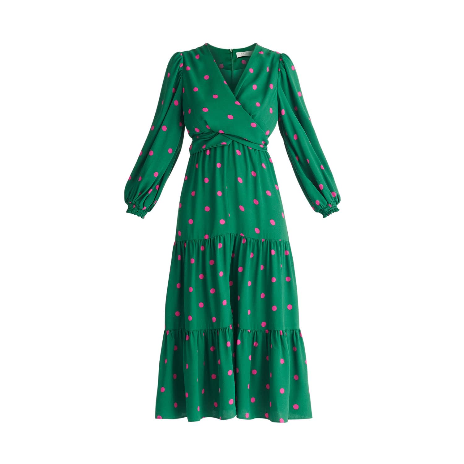Tiered Hem Polka Dot Dress In Green And Pink | PAISIE | Wolf & Badger