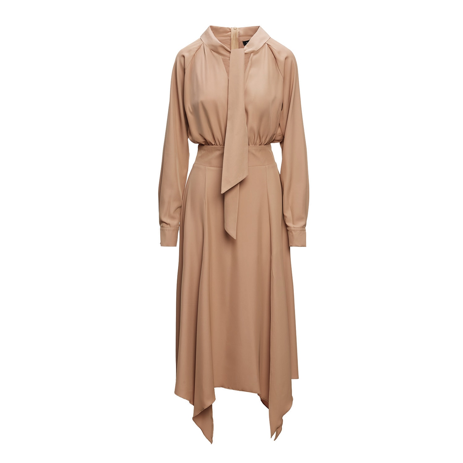 Bluzat Women's Neutrals Beige Midi Dress With Scarf
