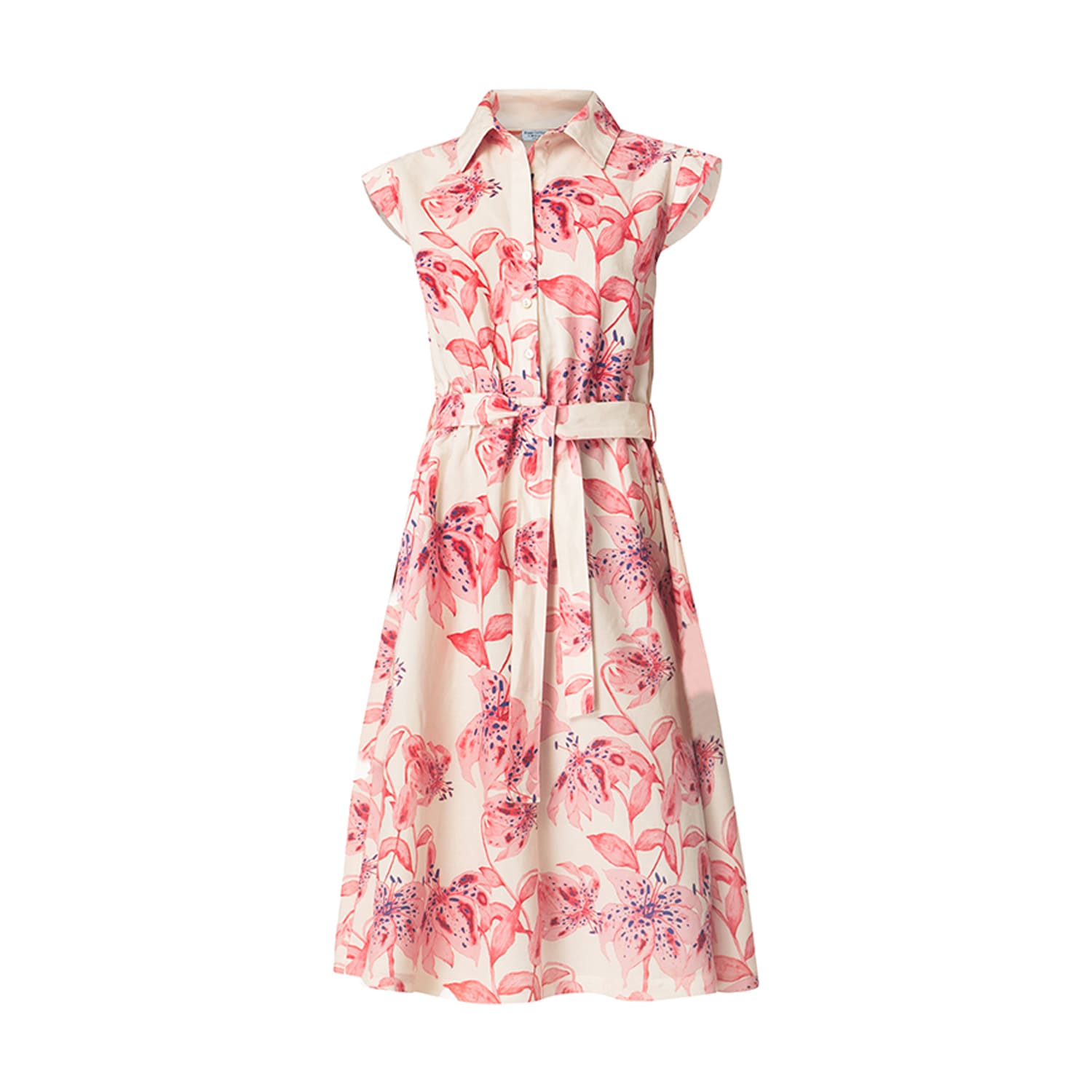 Haris Cotton Women's Blue / Pink / Purple Printed Linen Blend Shirt Dress With Elastic Waist And Belt  Red Lillie In Pink/purple/blue