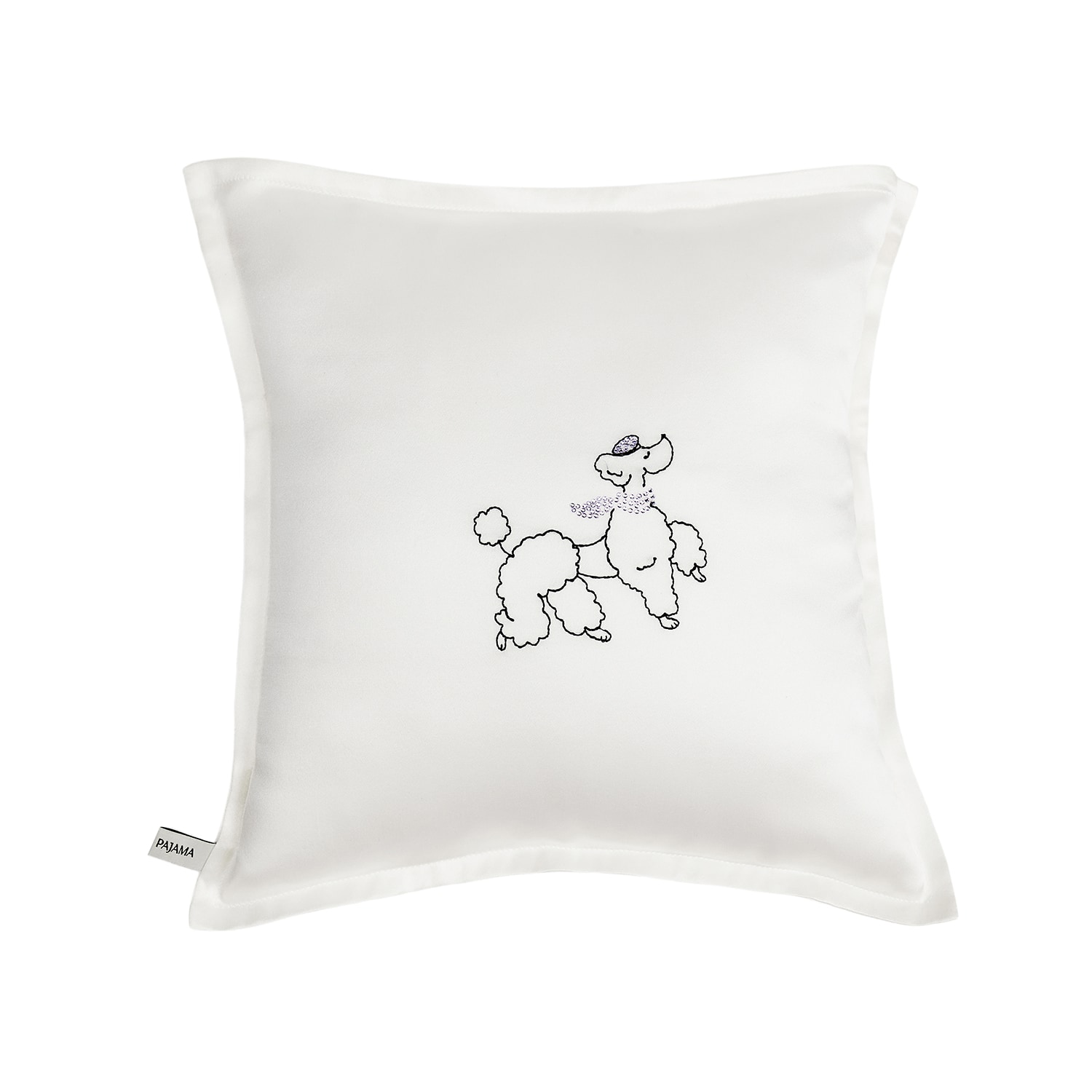 Not Just Pajama White Diamond Poodles Silk Throw Pillow - Single Poodle In White