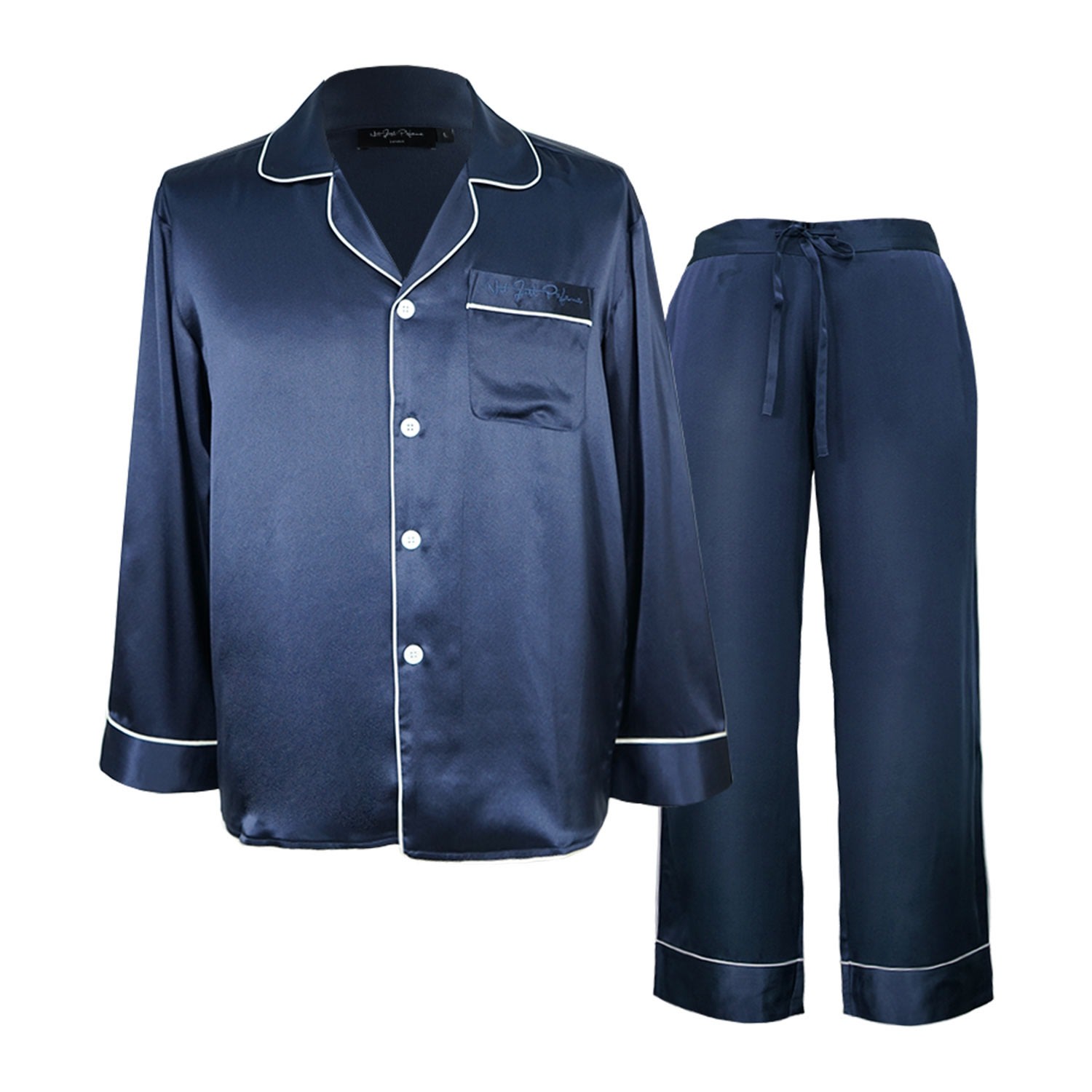 Not Just Pajama Men's Classic Men's Silk Essentials Pajama - Dark Blue In Multi