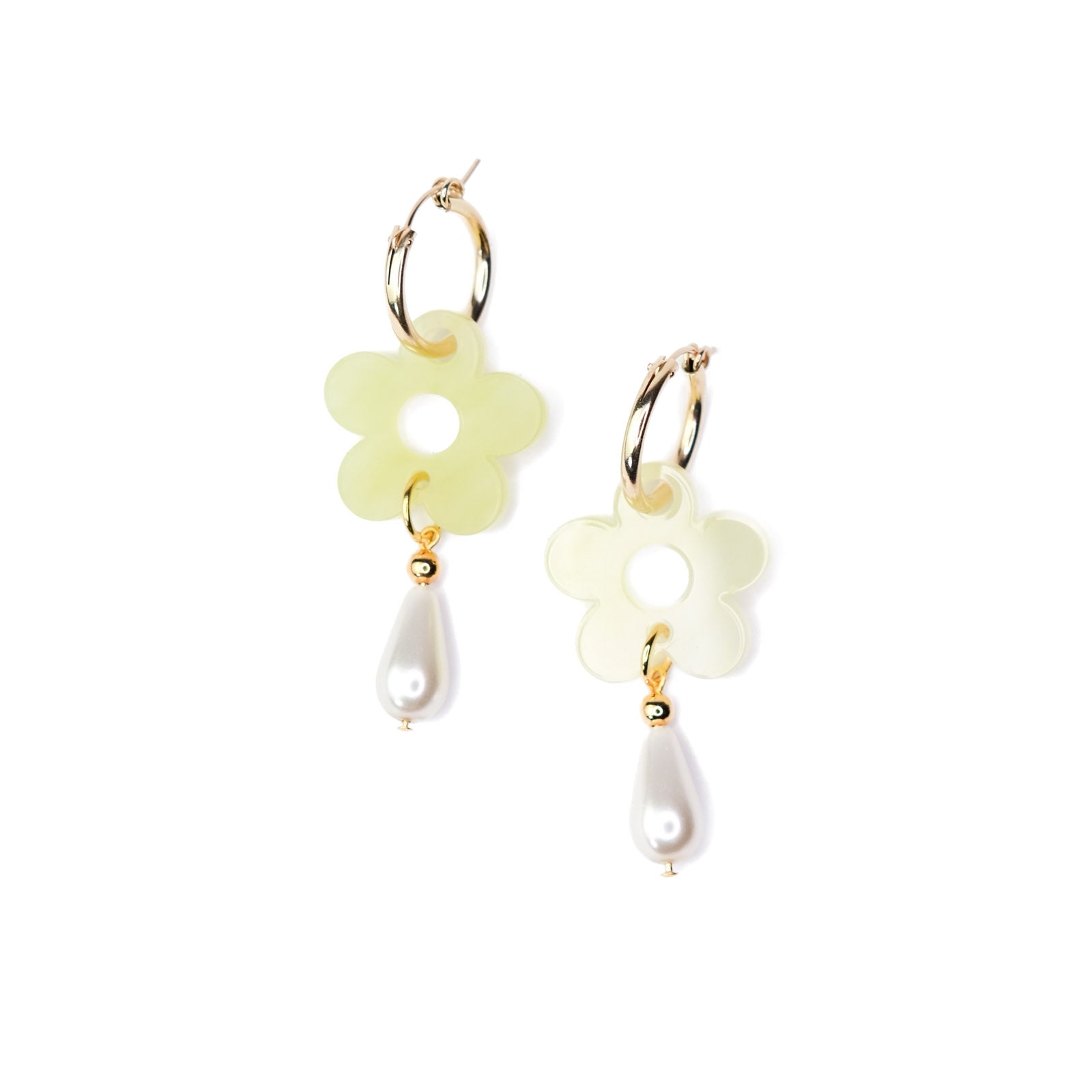 Women’s Gold / Green Daisy Pearl Drop Earrings In Jade By Chavelli