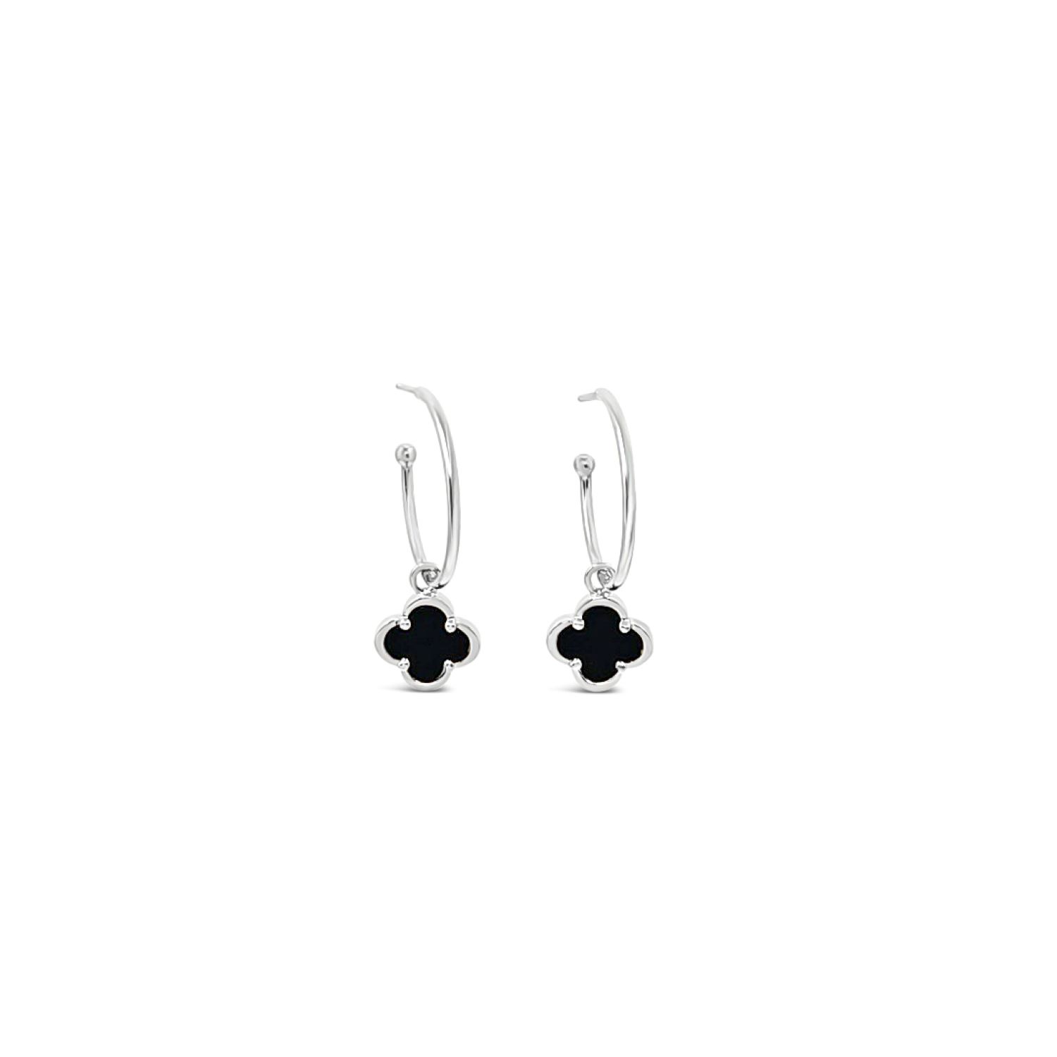 Lutiro Women's Black / Silver Clover Hoop Set Twenty Mm-black Agate In Multi