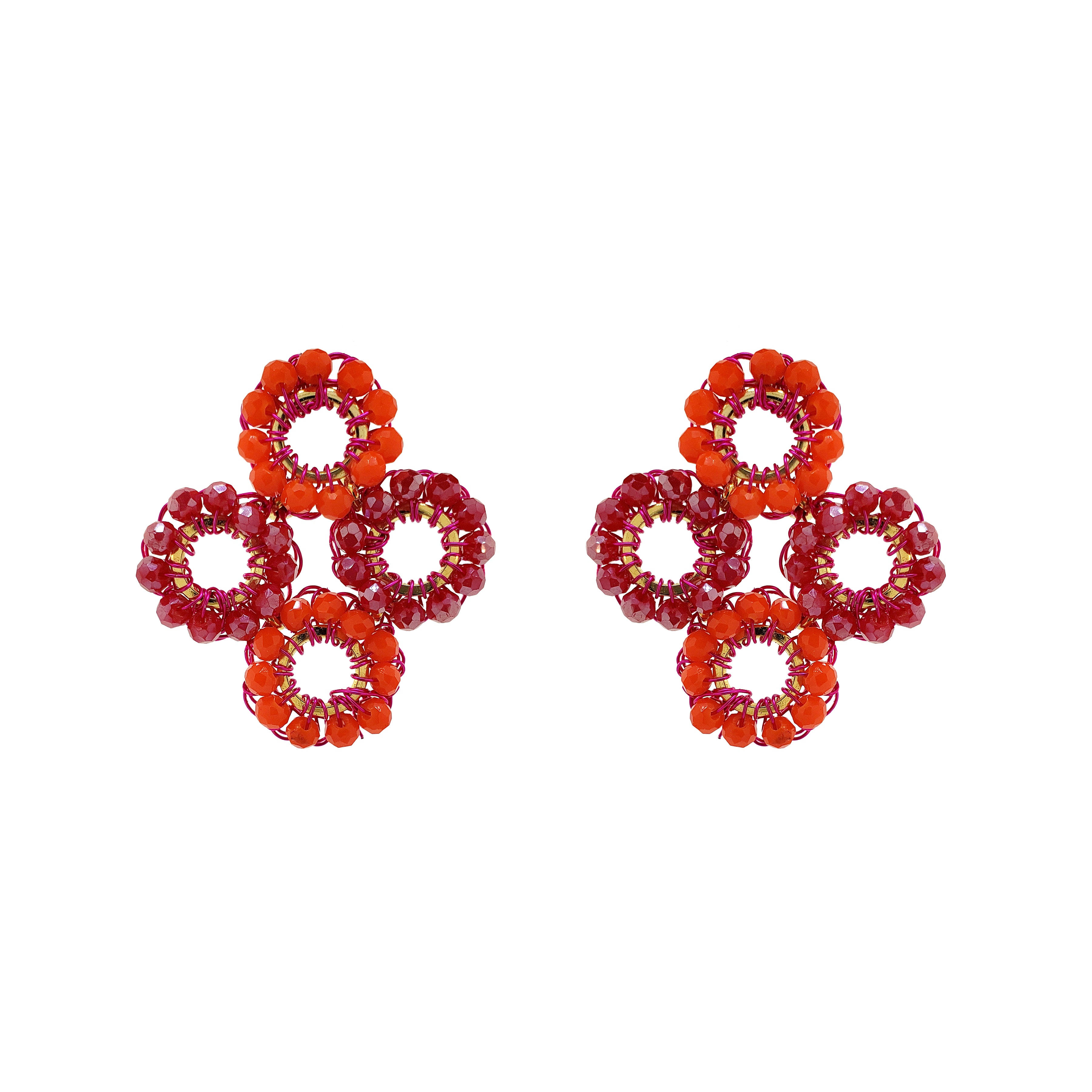 Lavish By Tricia Milaneze Women's Gold / Pink / Purple Neon Fuchsia Mix Clubs Handmade Crochet Earrings
