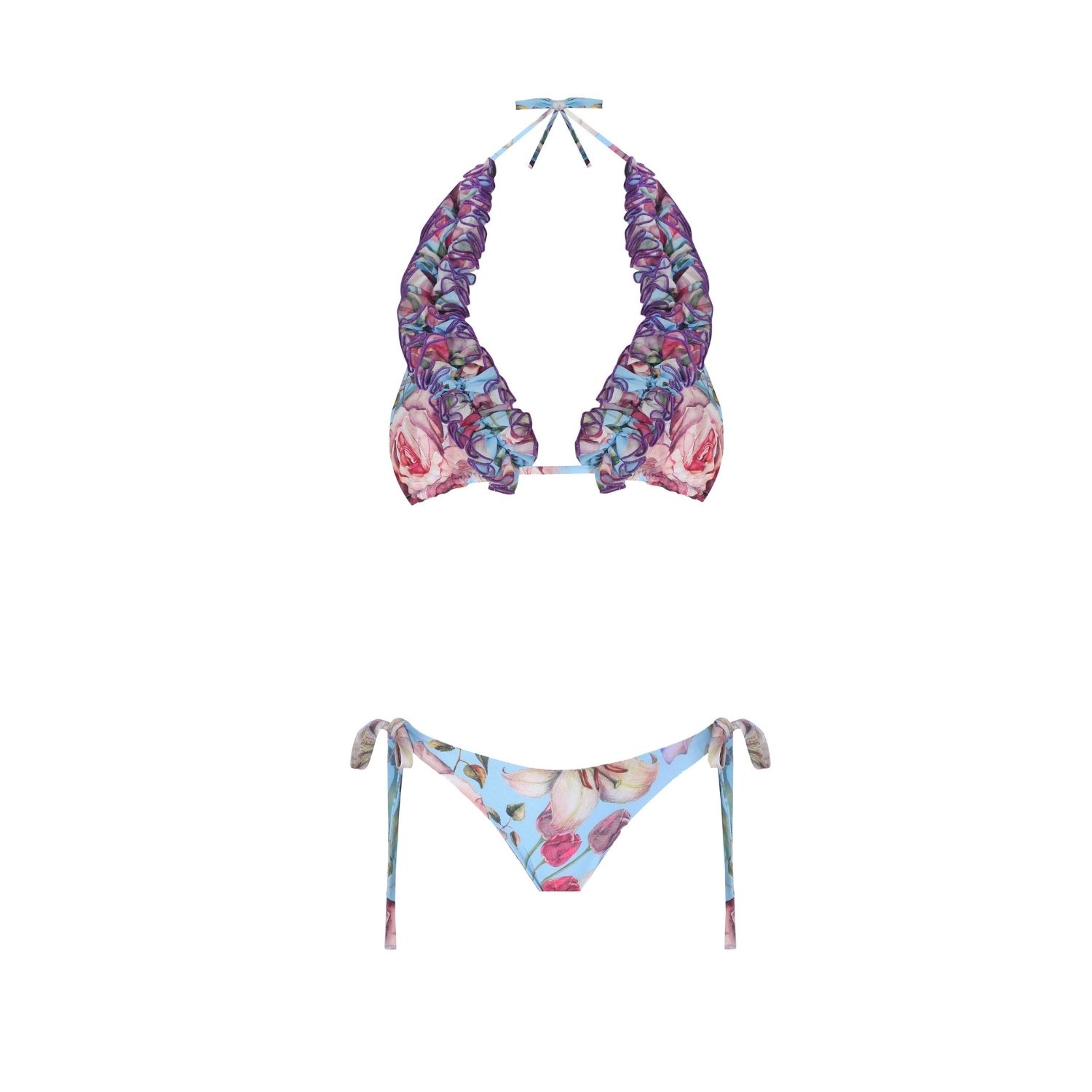 Nur Karaata Women's Blue Triangle Blu Ruffle Bikini Set In Blue