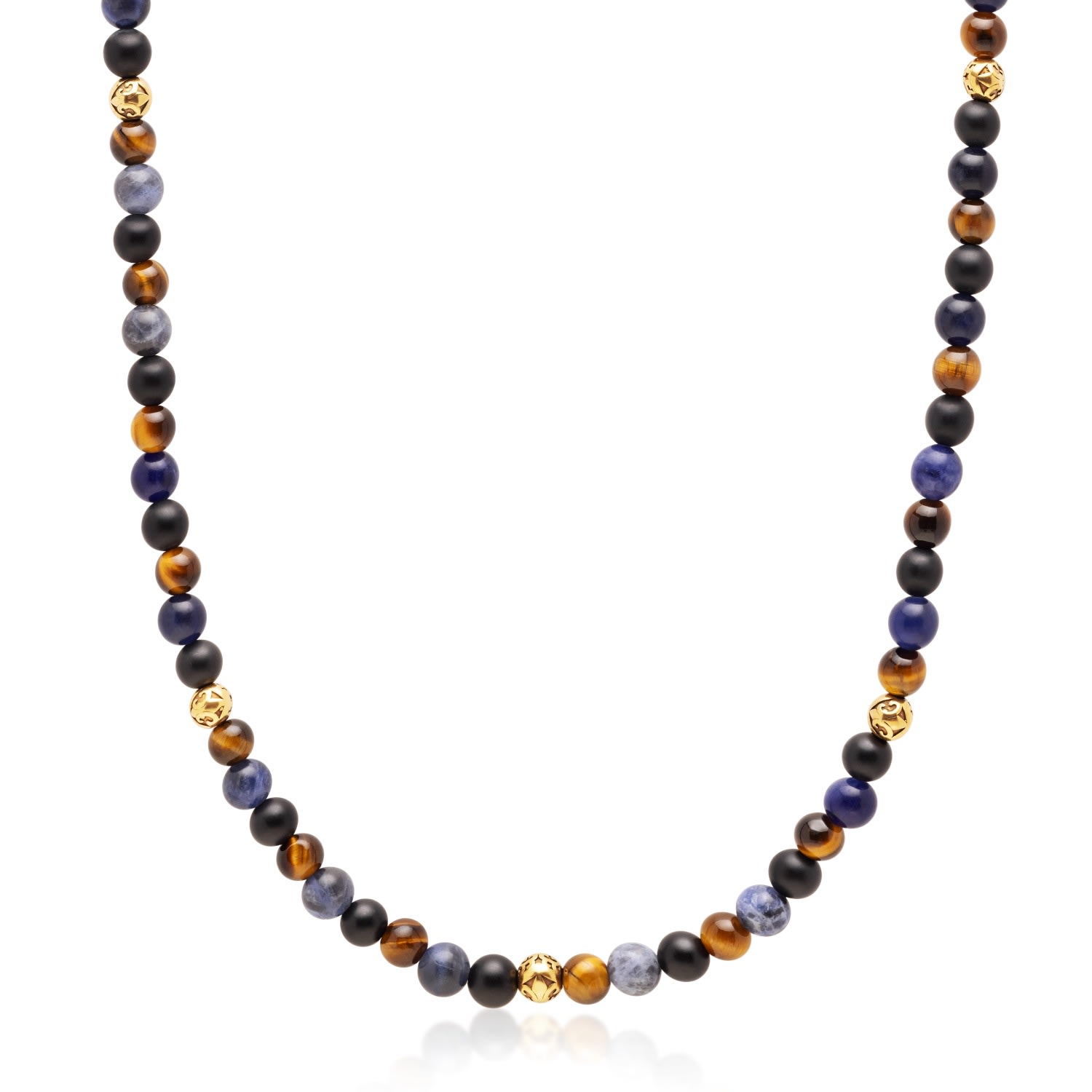 Nialaya Men's Beaded Necklace With Dumortierite, Brown Tiger Eye, & Gold In Multi