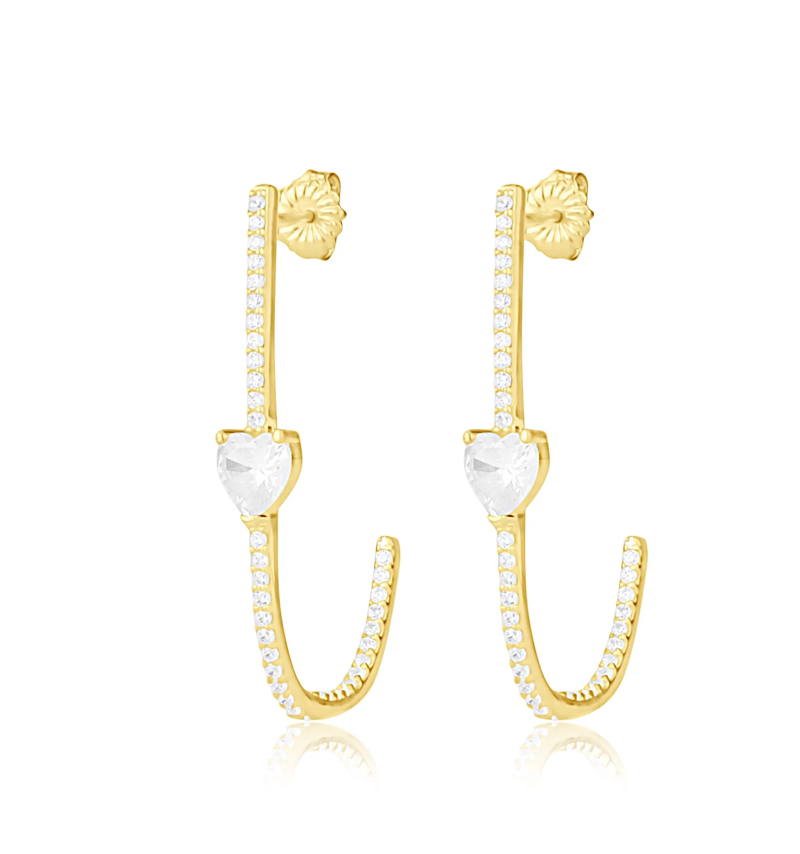 Women’s Gold Solitaire Heart Pave J Hoop Earrings Shymi