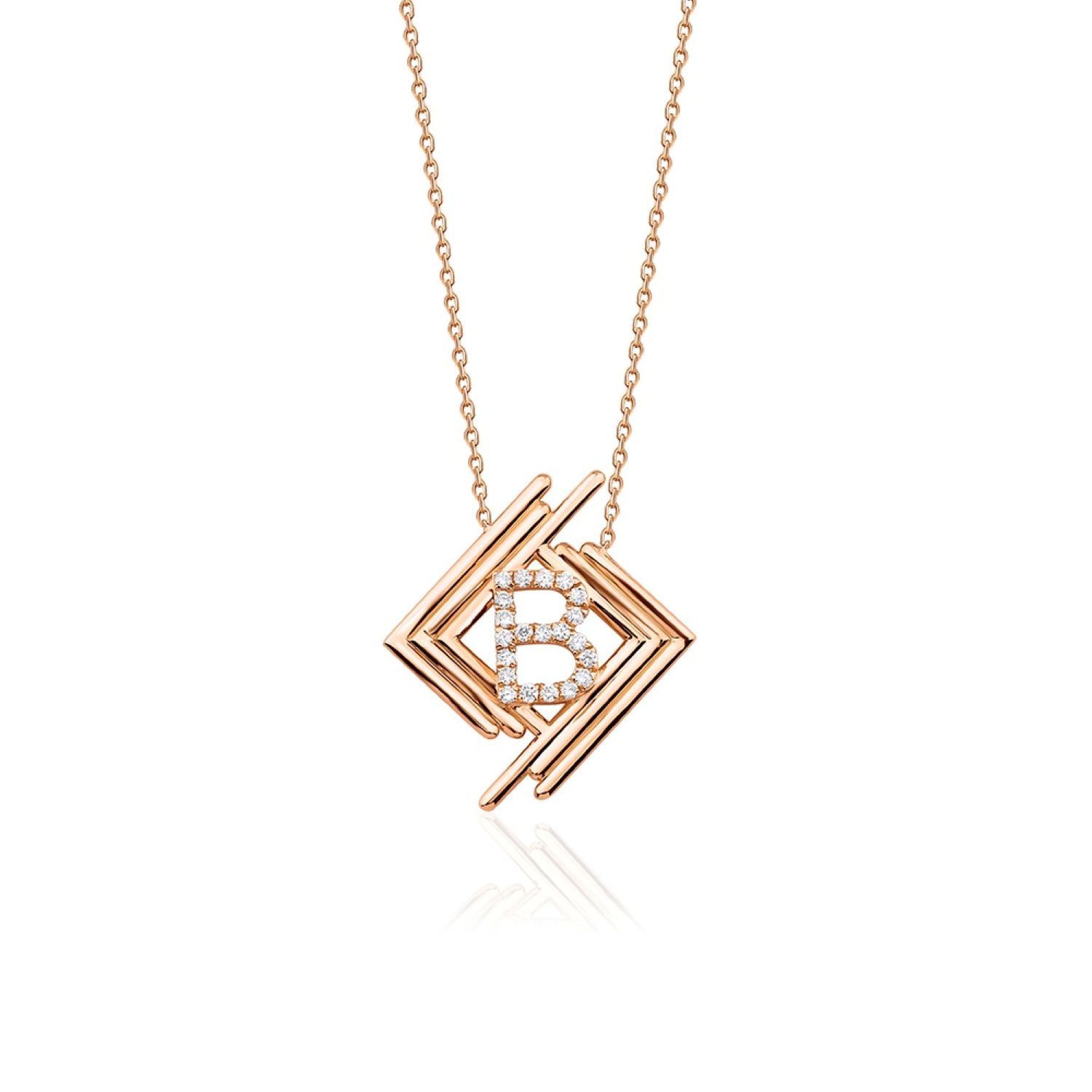 Melez Mini Atelier Women's White / Gold / Rose Gold Signature Letter Necklace - Solid Rose Gold With Diamonds