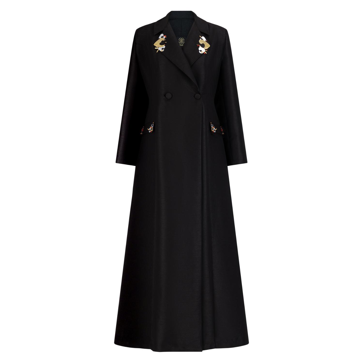 Azzalia Women's Black Blazer Style Abaya With Embellishments On Lapel And Pockets-after Dark In Black