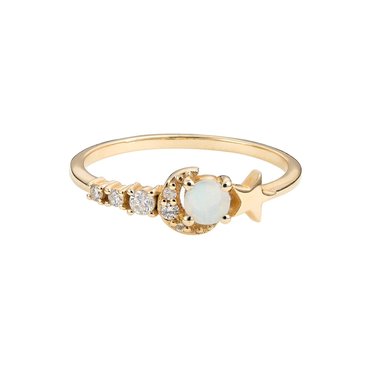 Women’s Diamond & Moonstone Celestial Star Ring 9K Gold Zohreh V. Jewellery