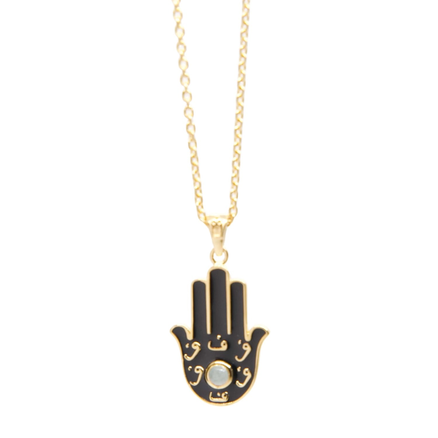 Kismet Jewels Women's Gold / White / Grey Hamsa Hand Aquamarine Necklace