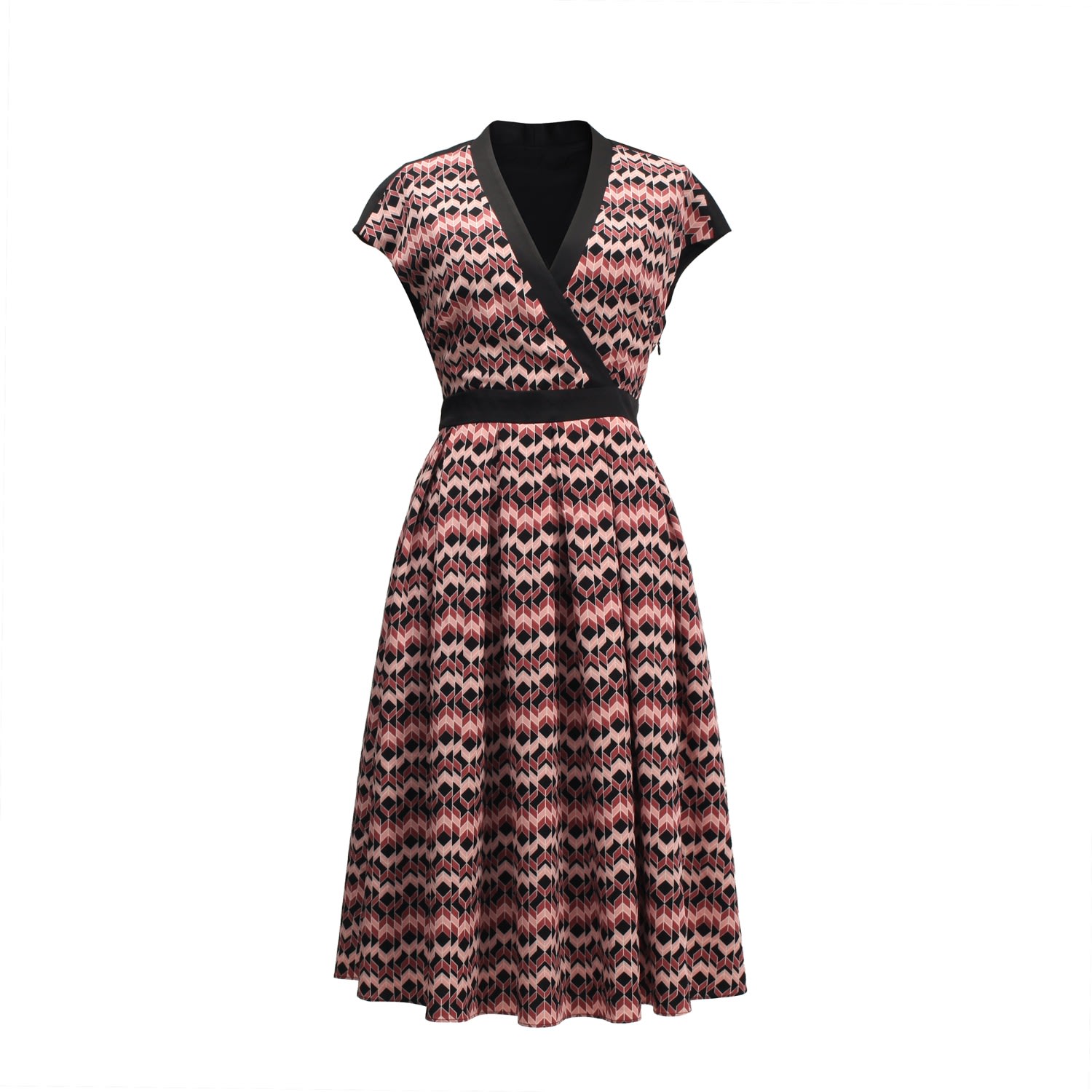 Smart And Joy Women's Bi-material Crossed Heart Skater Dress With Geometric Print In Black