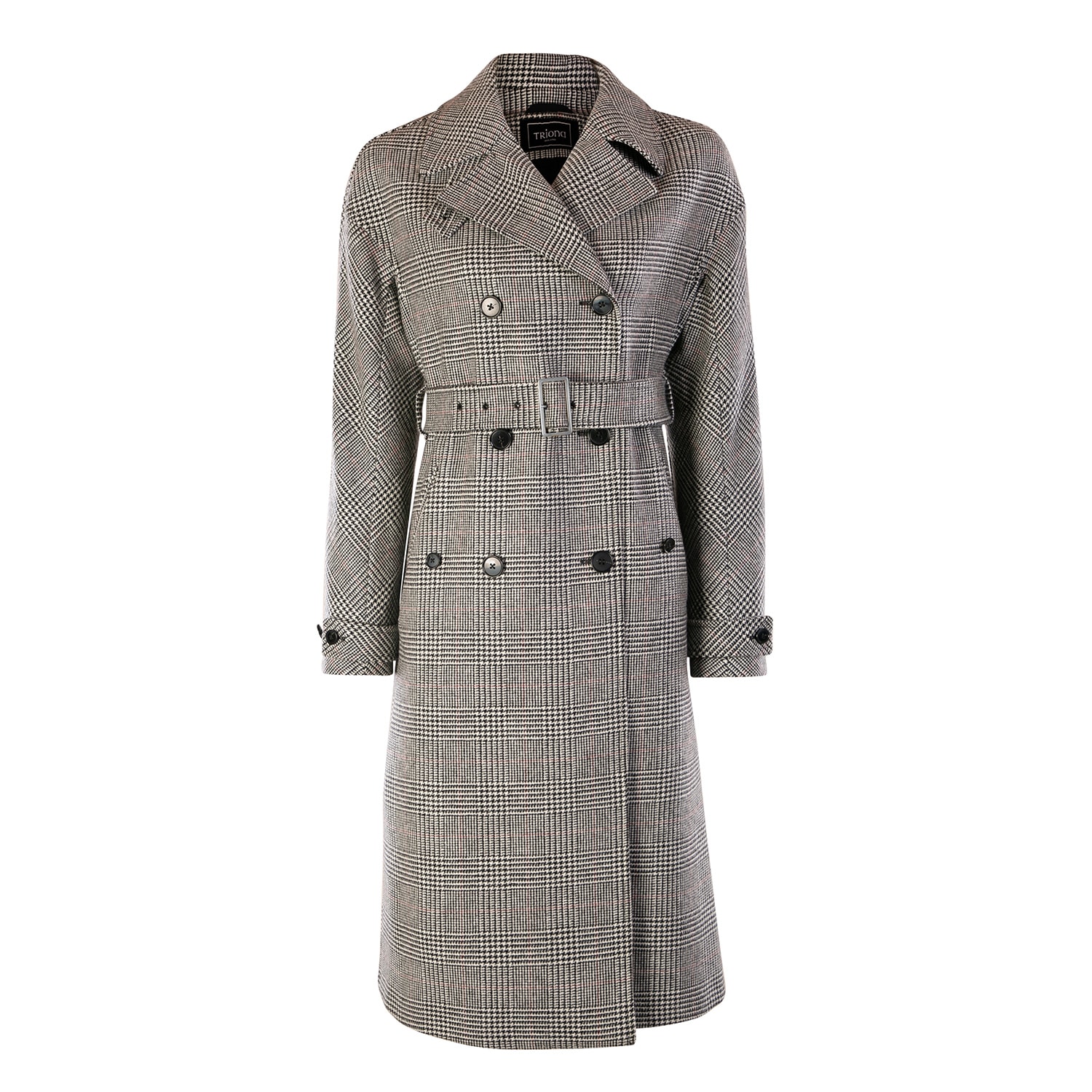 Triona Women's Black / White / Grey Black, White & Red Check Faye Double Breasted Mac Coat In Black/white/grey