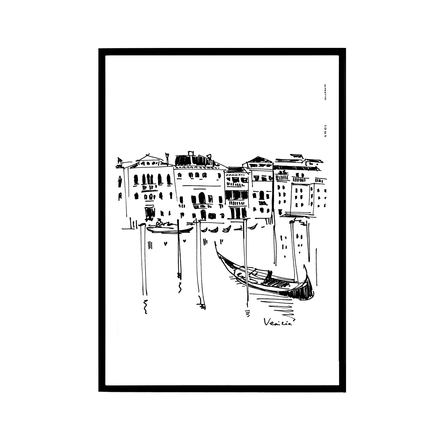 Black / White Italy Art Print, Venice Wall Poster With Palazzos And Gondolas On The Grand Canal Awol