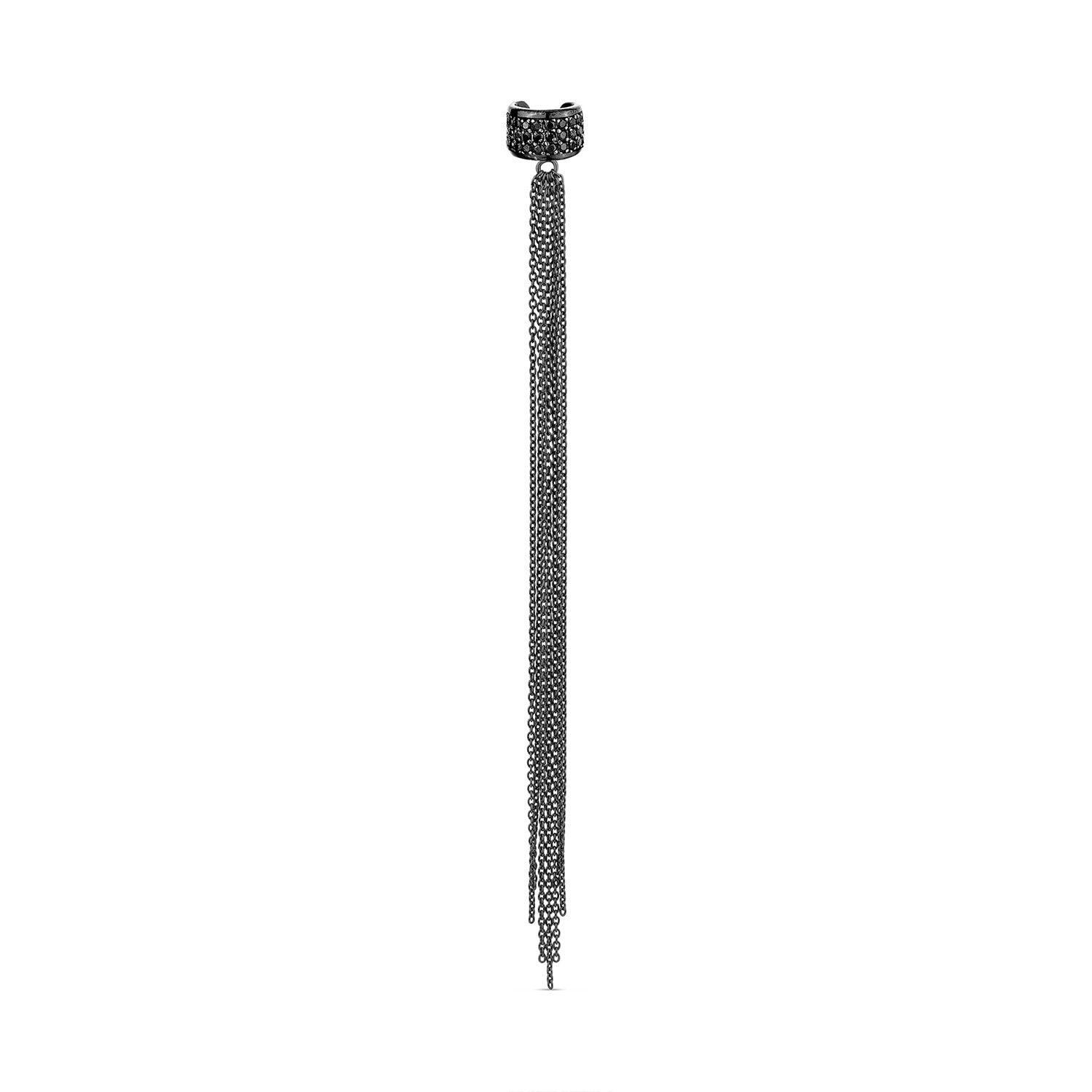 Sally Skoufis Women's Destiny Chain Ear Cuff With Man Made Cz Diamond Stimulant In Sterling Silver & Premium Black In Black