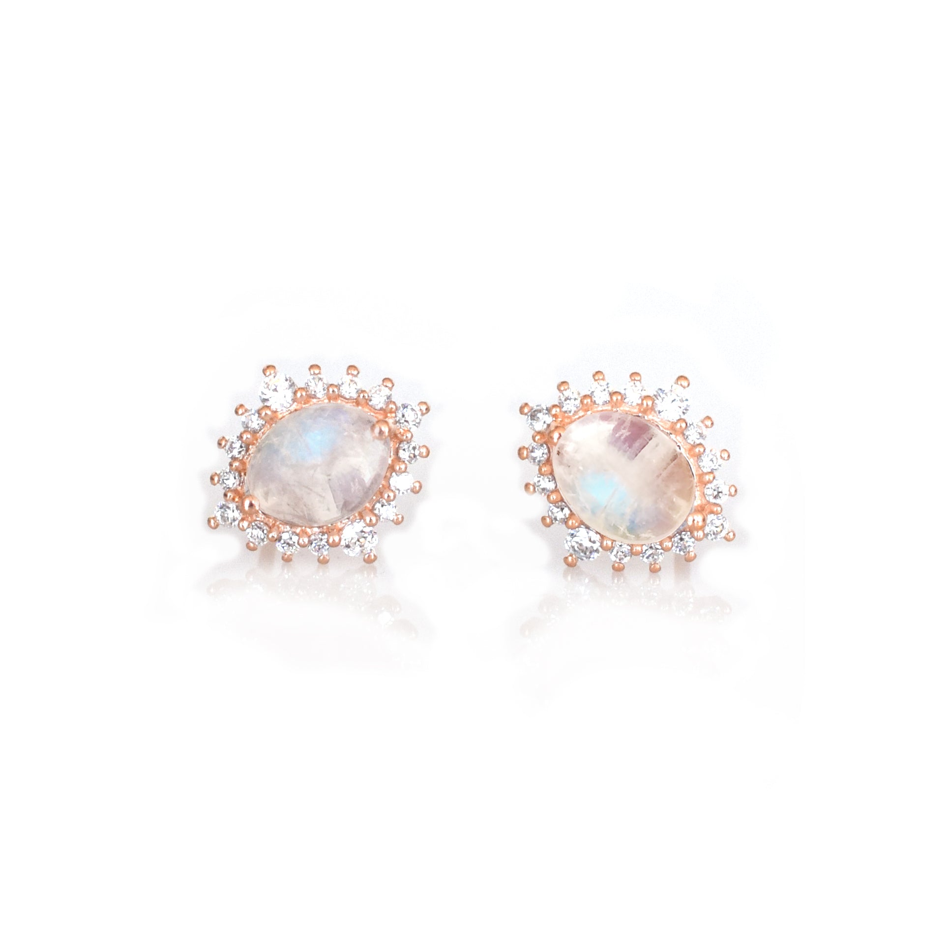 Women’s Rose Gold Rainbow Moonstone & Diamond Flowerburst Studs La Kaiser