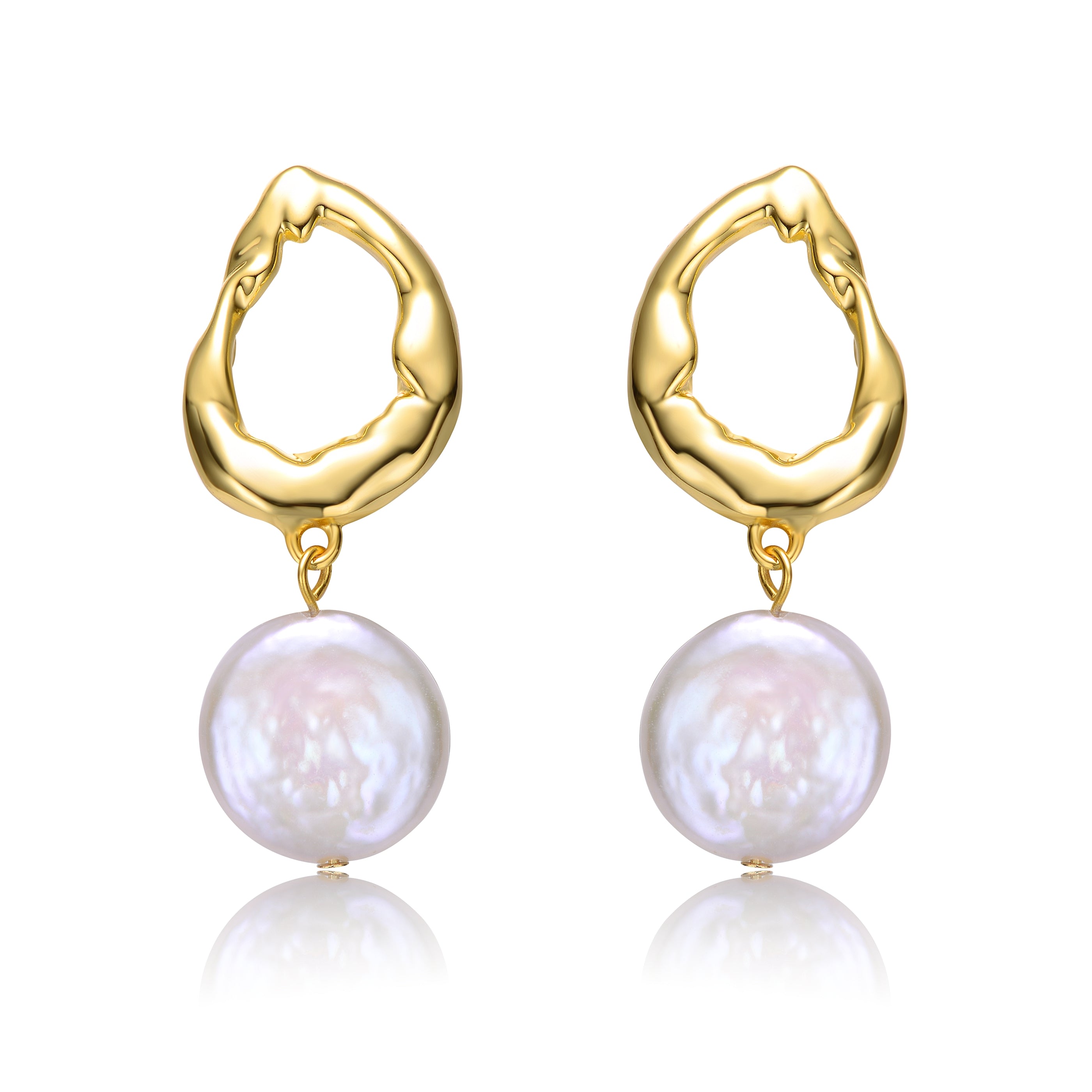 Women’s Gold / White Brigitte Boho Golden Circle Pearl Earrings Genevive Jewelry