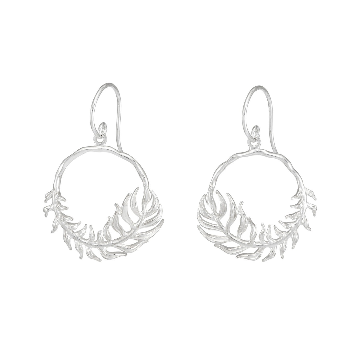 Dower & Hall Women's Angel Feather Circle Drop Earrings In Silver In Metallic