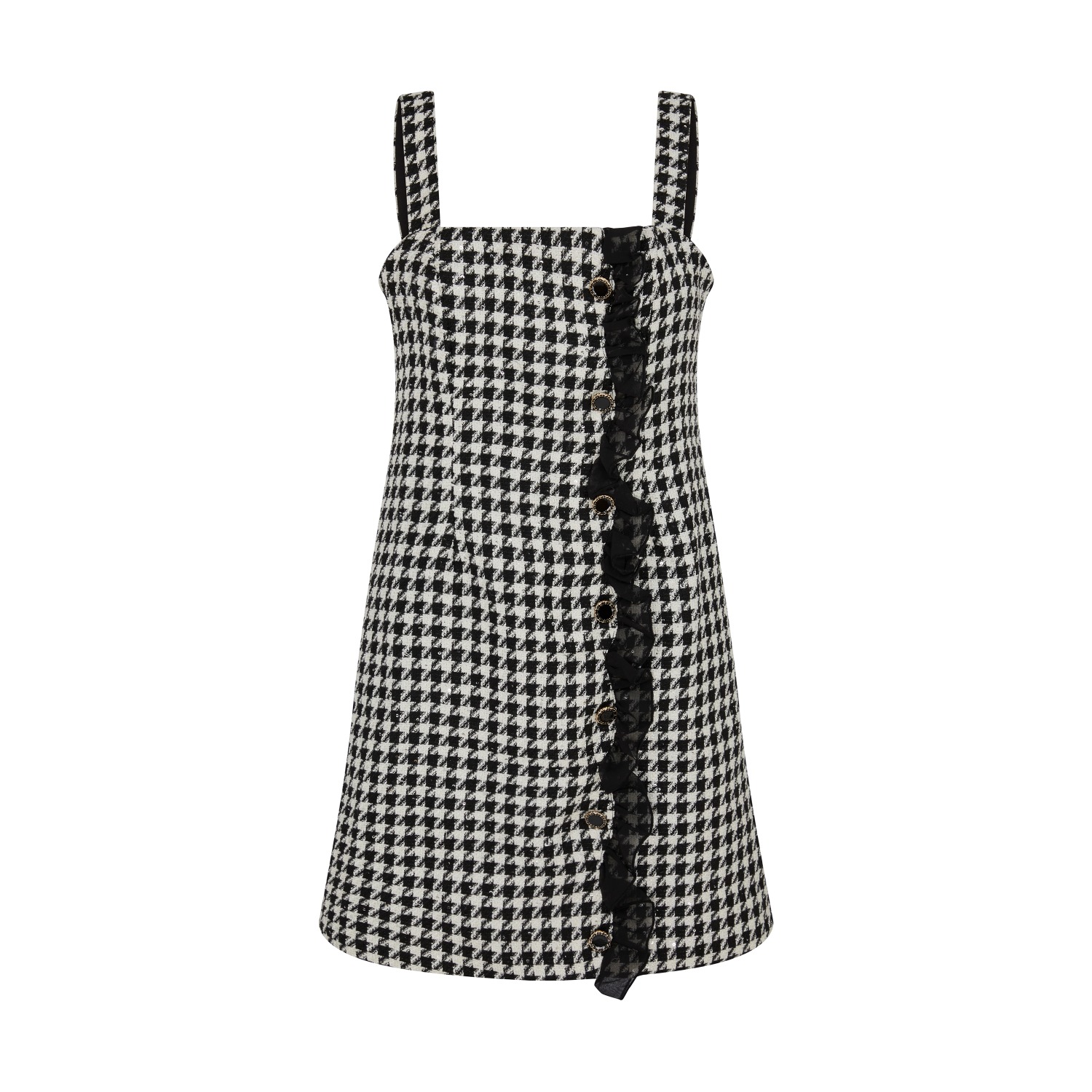 Sequined Houndstooth Bouclé-Knit Mini Dress In Black And White by SOUR FIGS